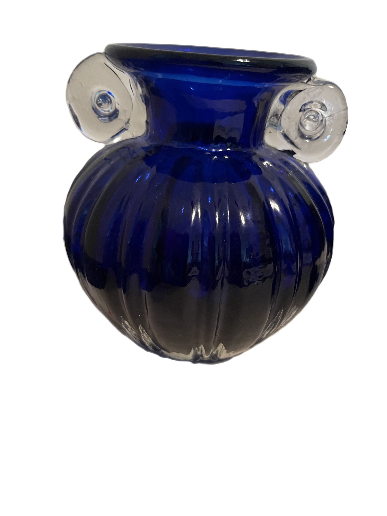 VTG Cobalt Blue Mosser Glass Acorn Pattern Spooner with Attached Clear Glass Handles: VTG Cobalt Blue Mosser Glass Acorn Pattern Spooner with Attached Clear Glass Handles