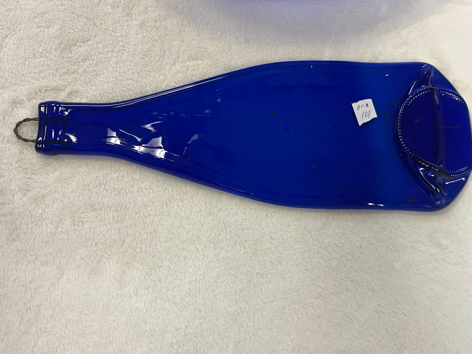 VTG Cobalt Blue Serving Plate on Metal Stand & Cobalt Blue Flat Bottle Wall Hanger: VTG Cobalt Blue Serving Plate on Metal Stand & Cobalt Blue Flat Bottle Wall Hanger