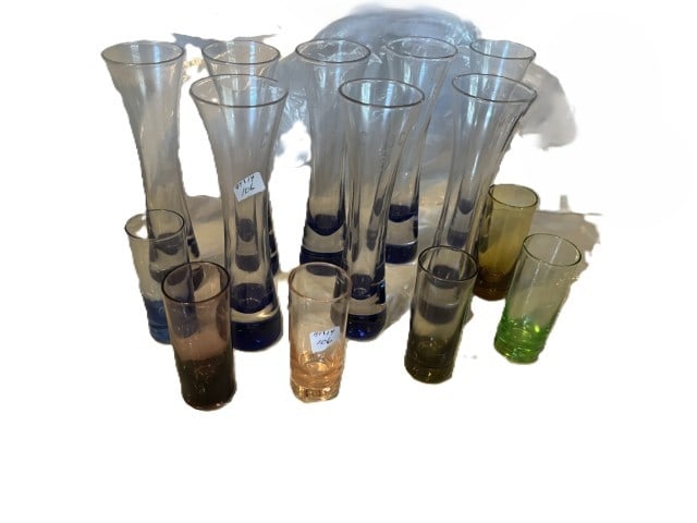 (8) VTG Circo Vodka 6.25"h Shot Glasses with Cobalt Blue Base & (6) Libbey Shooter 2 Oz. Glasses: (8) VTG Circo Vodka 6.25"h Shot Glasses with Cobalt Blue Base & (6) Libbey Shooter 2 Oz. Glasses