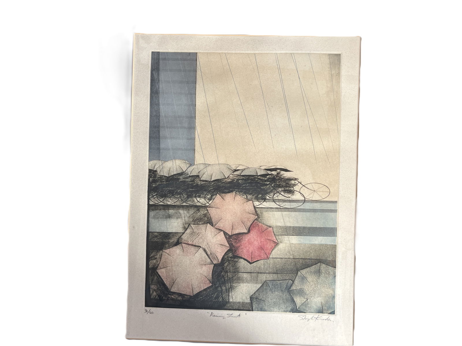 Shigeki Kuroda(Born 1953) Litho 38/50 Title: Raining Street': Shigeki Kuroda(Born 1953) Litho 38/50 Title: Raining Street'