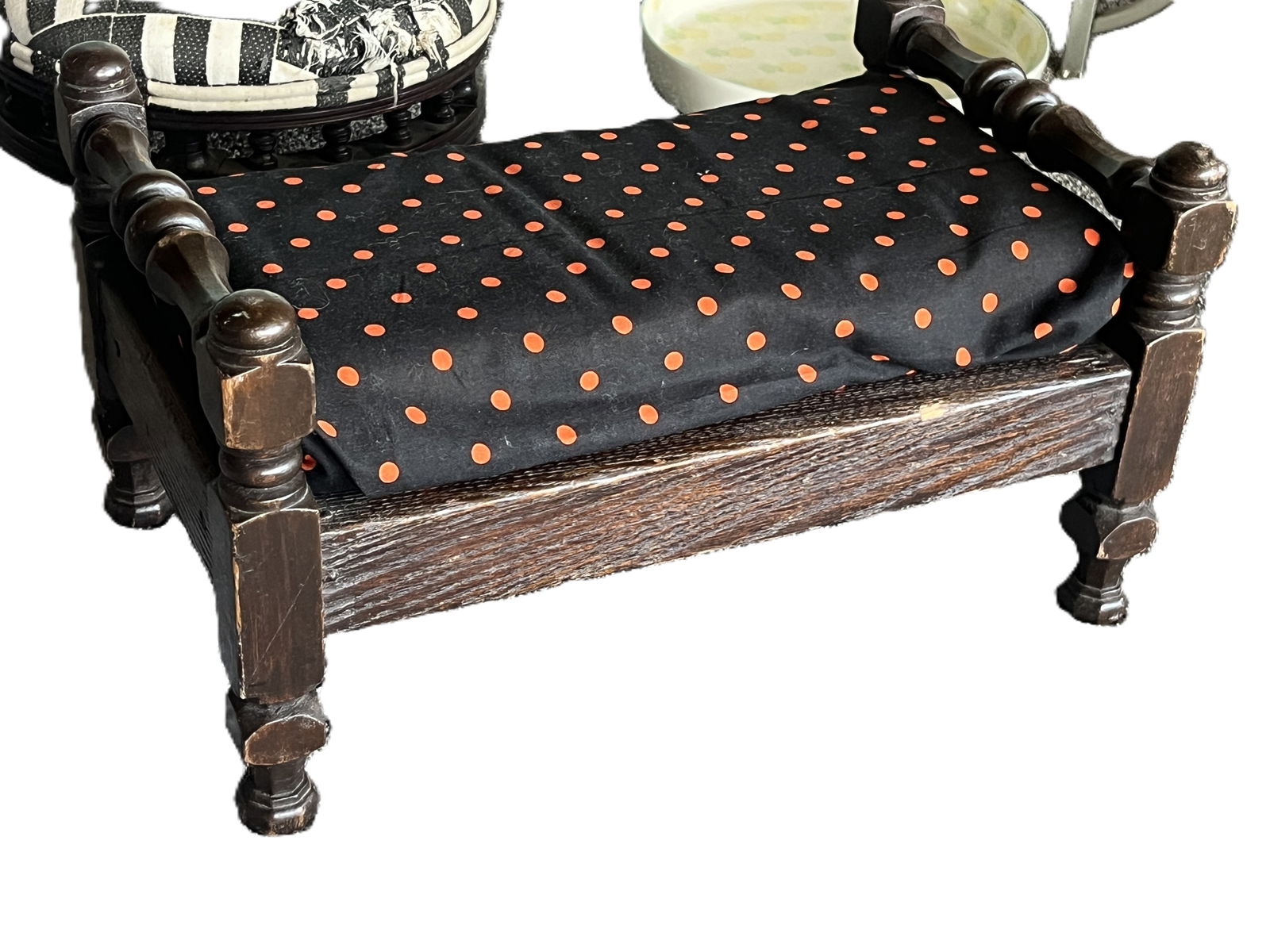 Antique Drark Walnut Stain Footstool (1 of 2)