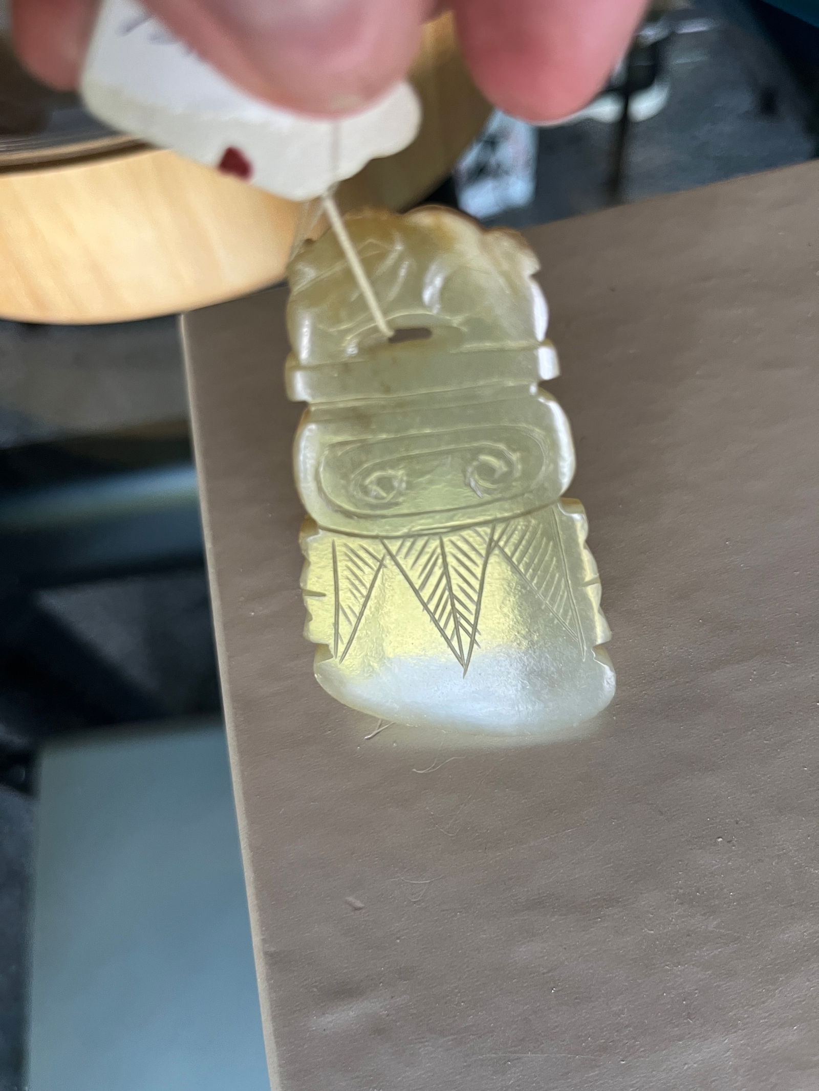 VTG Chinese White Jade Double Sided Carving Plaque: VTG Chinese White Jade Double Sided Carving Plaque