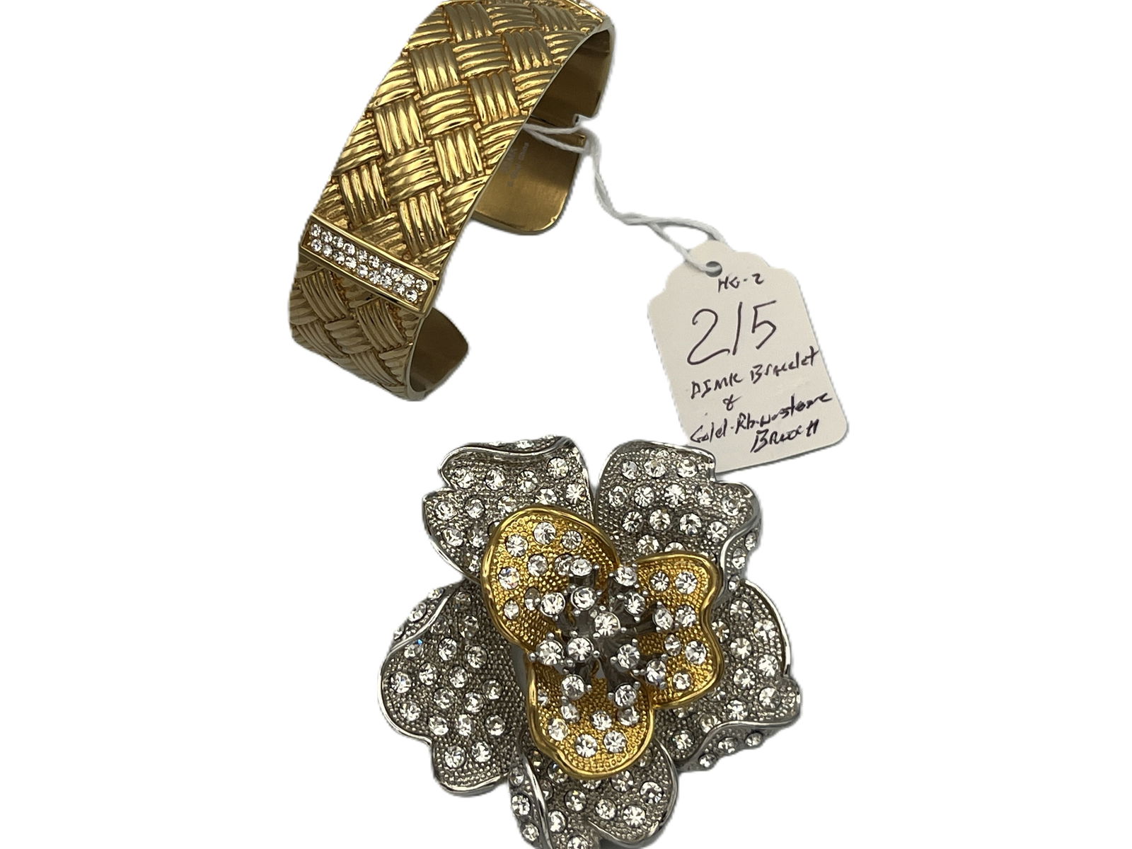 DSM Bracelet & Gold Rhinestone Brooch: DSM Bracelet & Gold Rhinestone Brooch