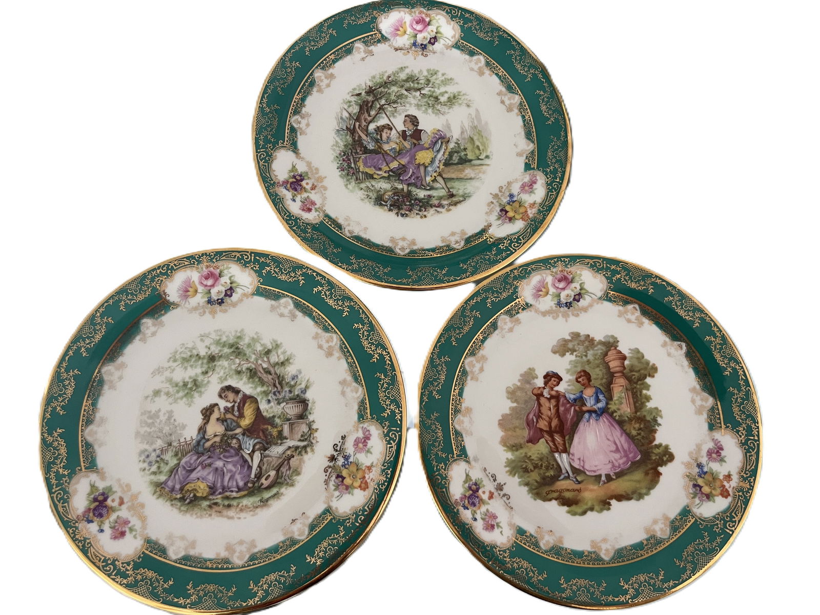(3) VTG Green Rim Hand Decorated Limoges Plates (1 of 1)