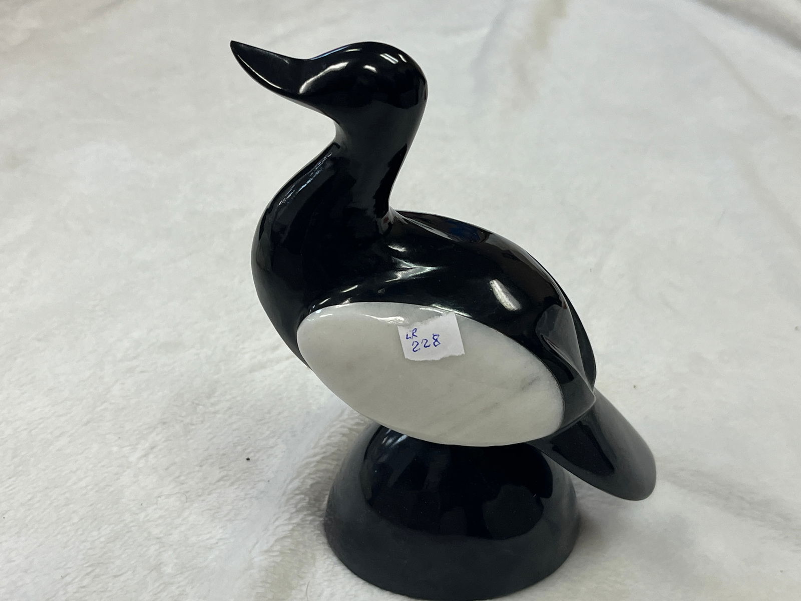VTG MCM Carved Black & White Marble Duck: VTG MCM Carved Black & White Marble Duck, 7.5"h