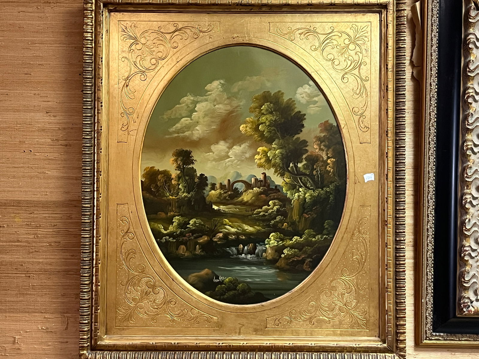 Van Ros (20th century) Oil/Panel 'Landscape' 20x16, Gold Frame (1 of 2)