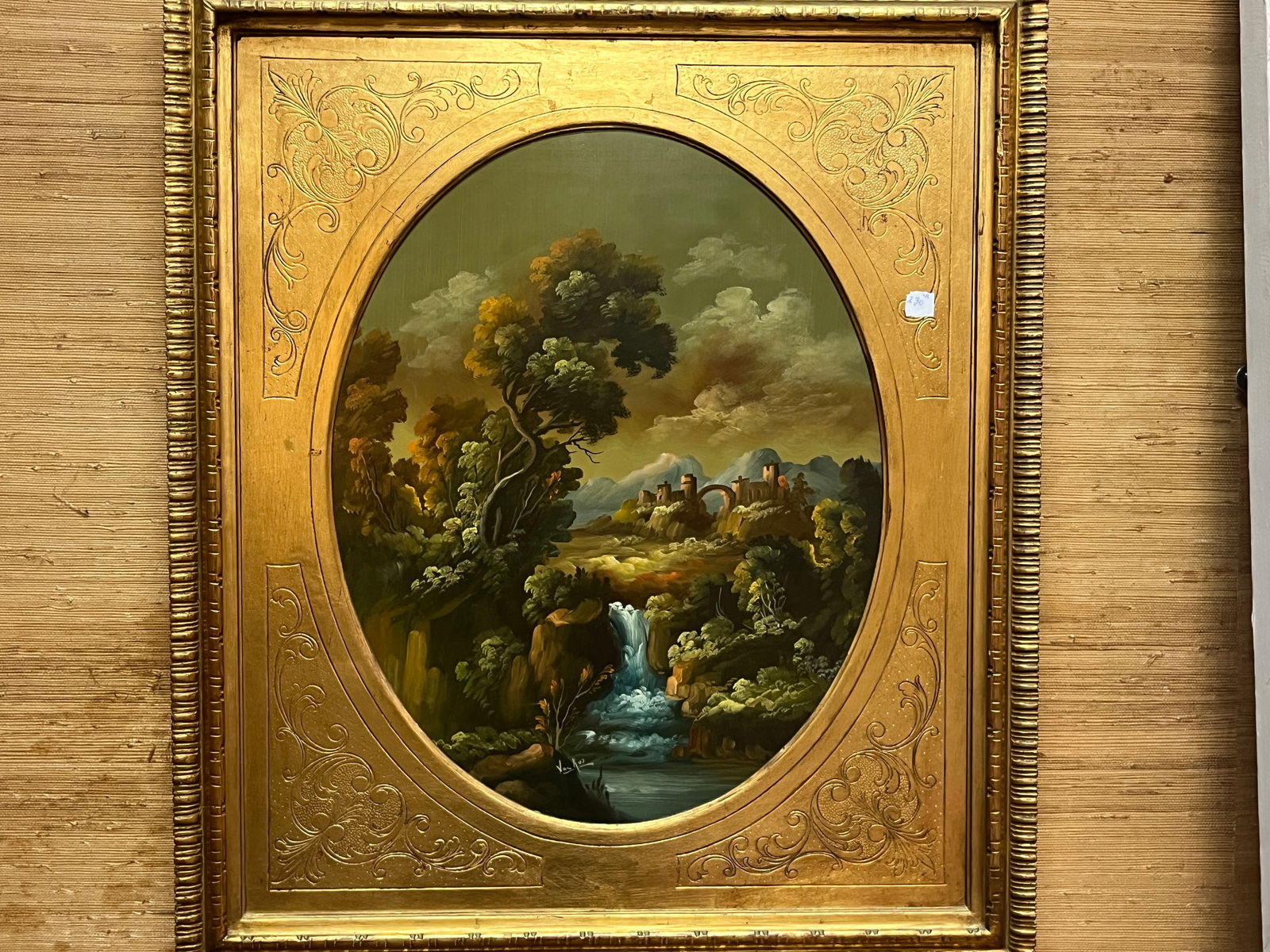 Van Ros (20th century) Oil/Panel 'Landscape' 20x16, Gold Frame (1 of 3)