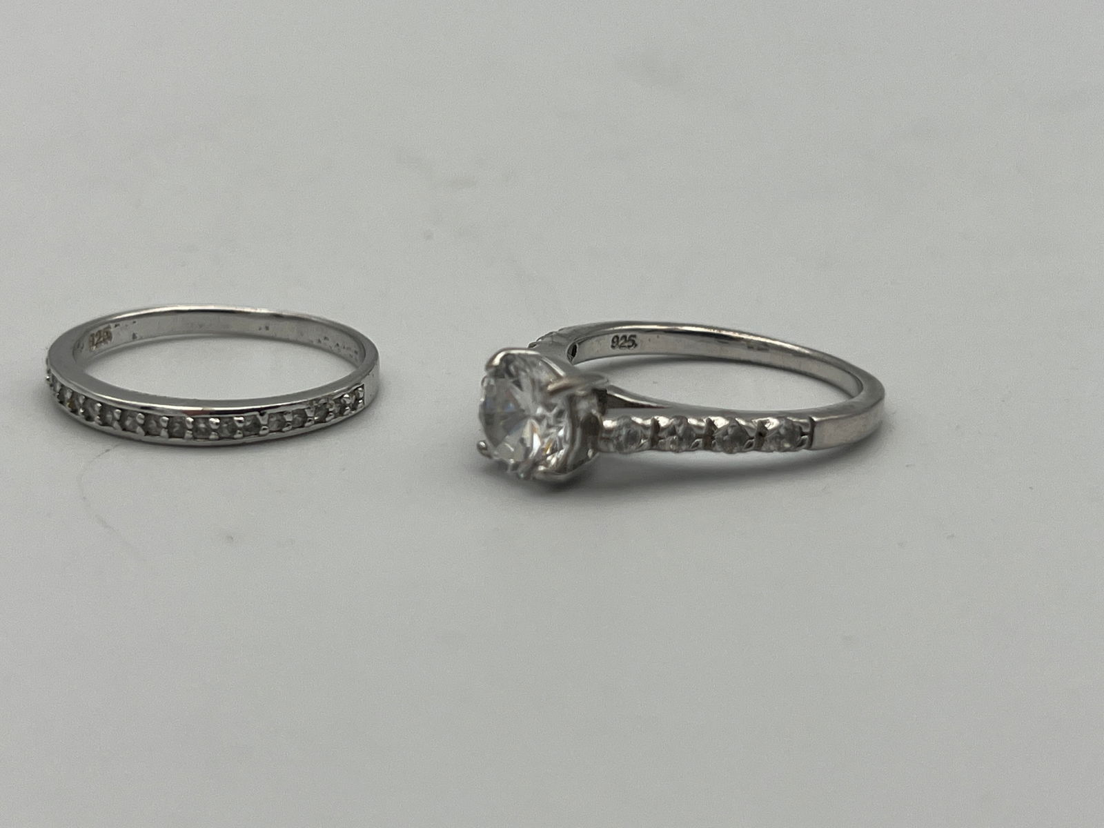 Faux Diamond-Wedding Band Set, .925 size 7 (1 of 3)