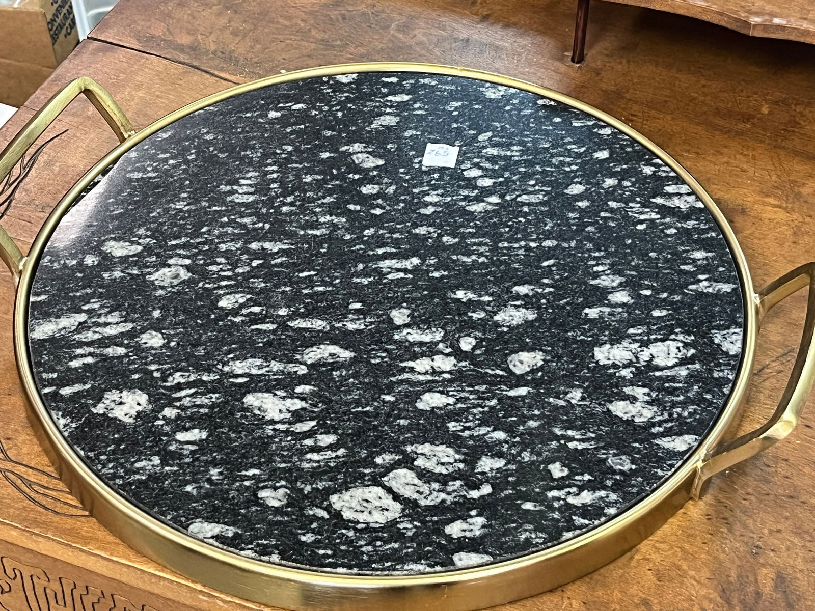 Black & White Marble Handled 14" Serving Tray: Black & White Marble Handled 14" Serving Tray