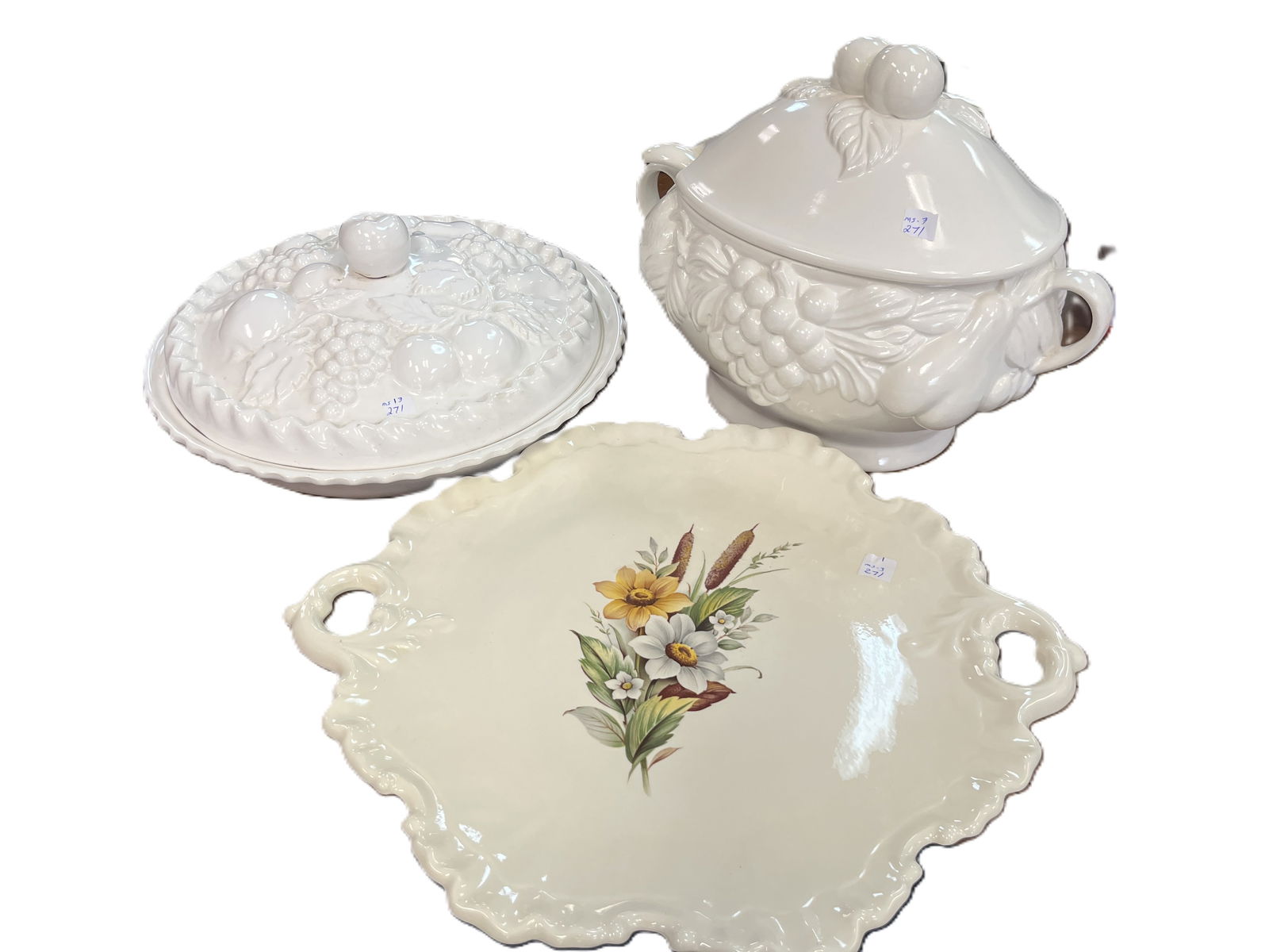 3pcs. Floral Serving Platter-Tureen-Pie Safe (1 of 6)