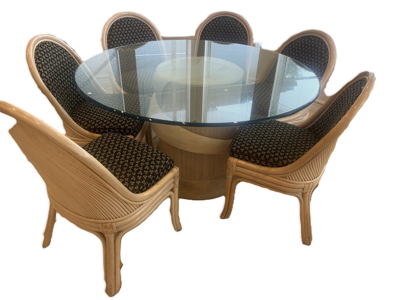 Vintage Rattan Dining Set – Glass Top Table + 6 Chairs (1 of 4)