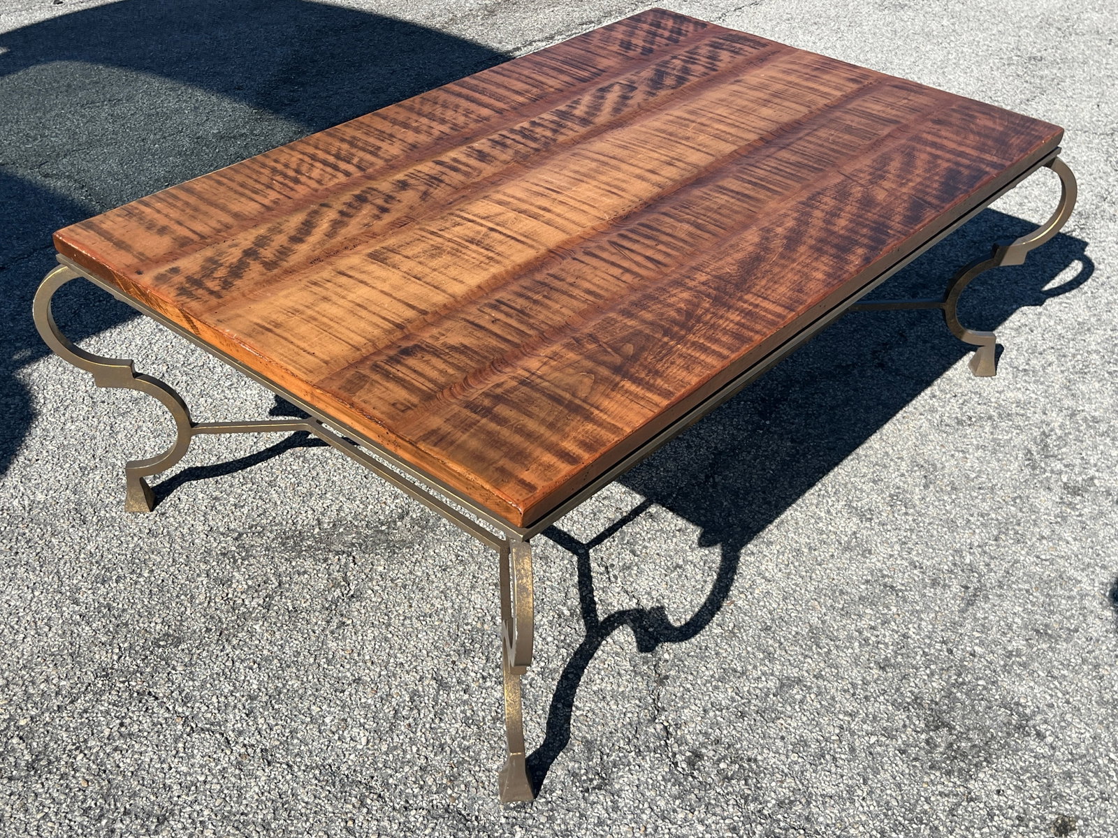 Modern Coffee Table with Gold-Tone Metal Base & Wood Top, 36x54 In. (1 of 5)