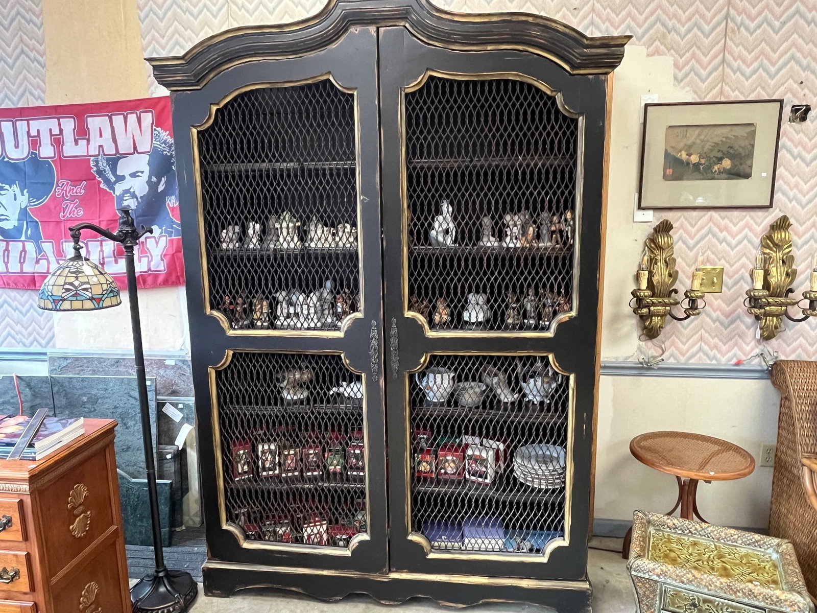 French Country Empire?Revival Lighted Double Wire?Door Bookcase, 91?in?H ×?69?in?W (1 of 4)