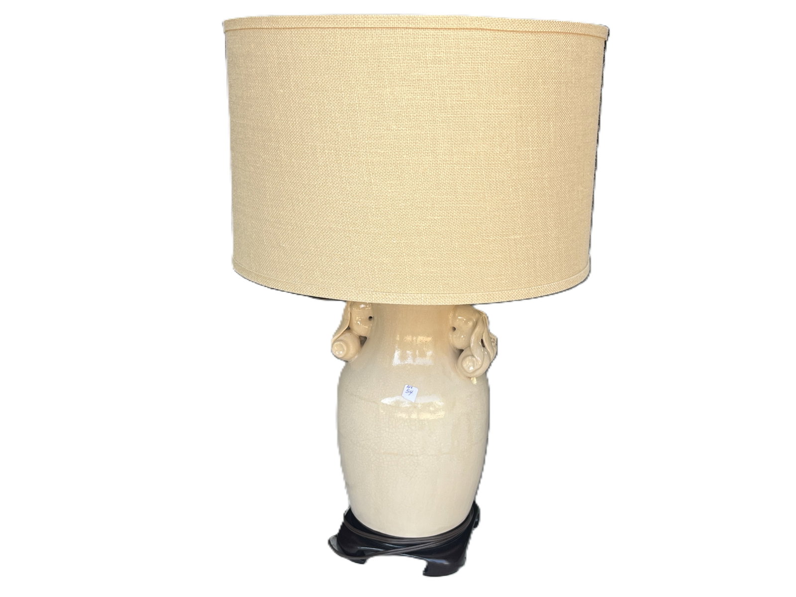 Large Cream Crackle‑Glazed Ceramic Lamp with Scroll Handles (1 of 2)