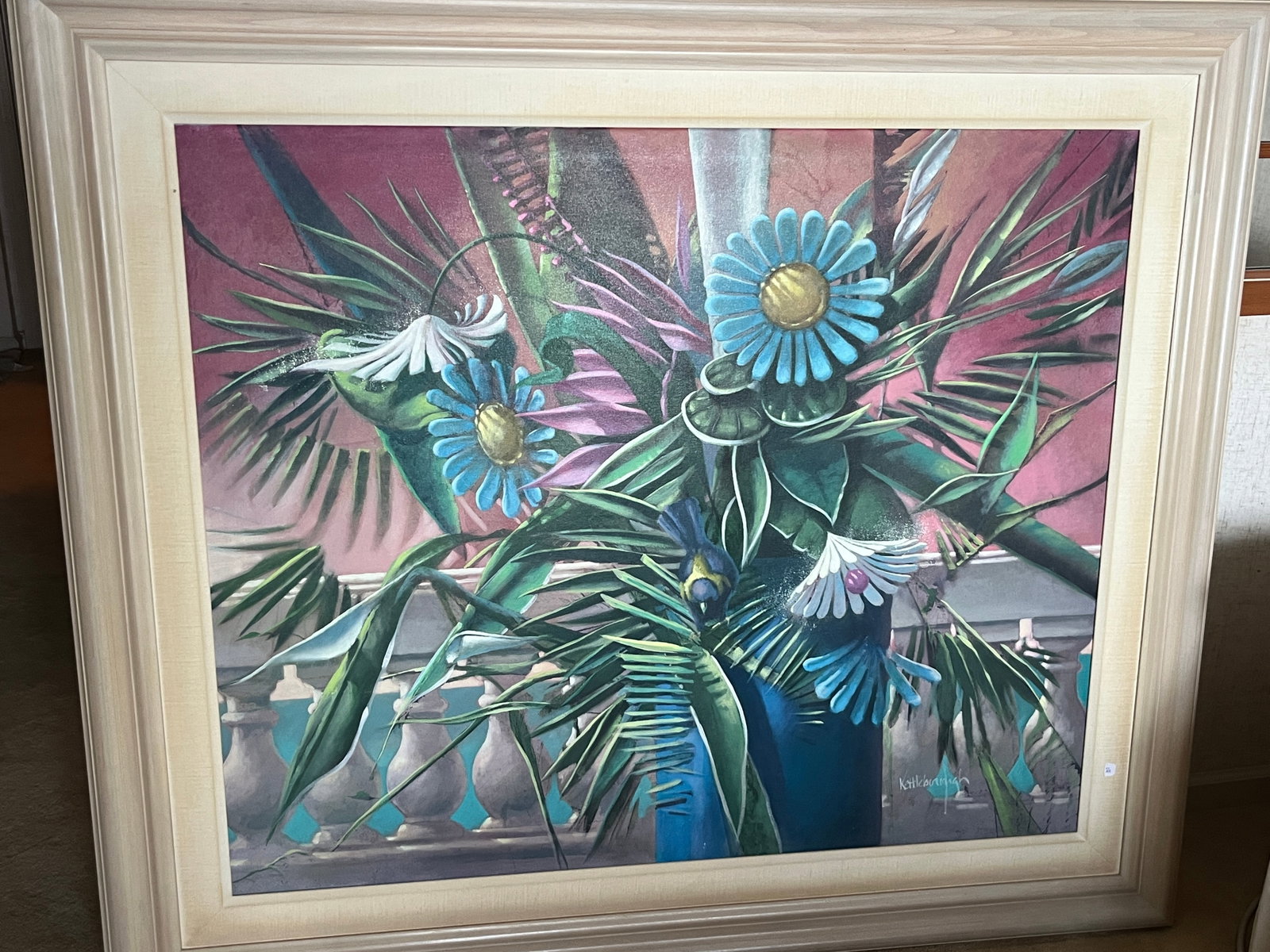 Keith Kettleborough (British, 20th C.) – Stylized Floral Still Life, 1991, Oil on Canvas (1 of 3)