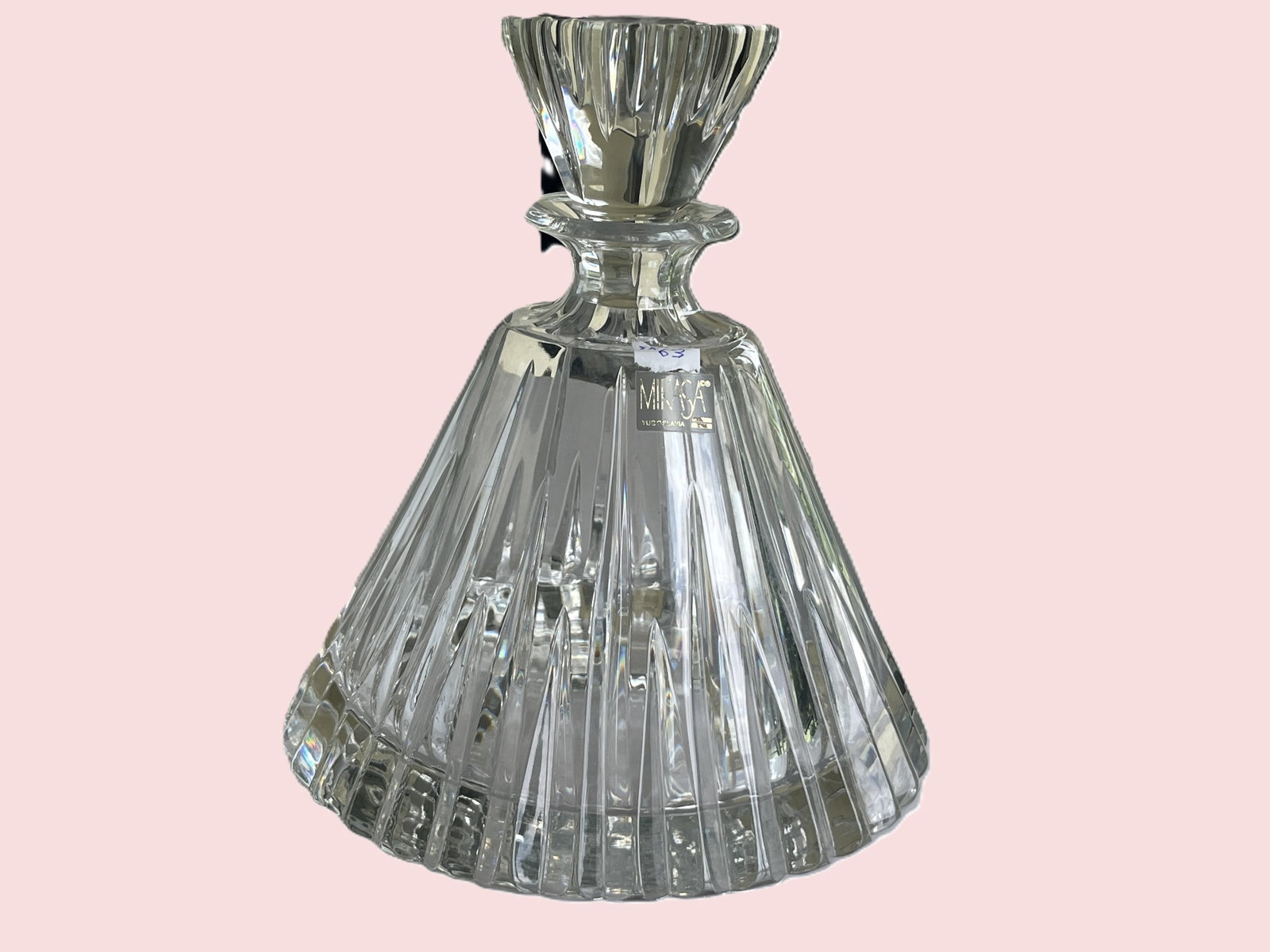Mikasa Crystal Decanter with Faceted Stopper, 8H × 7.25Dia. (1 of 4)