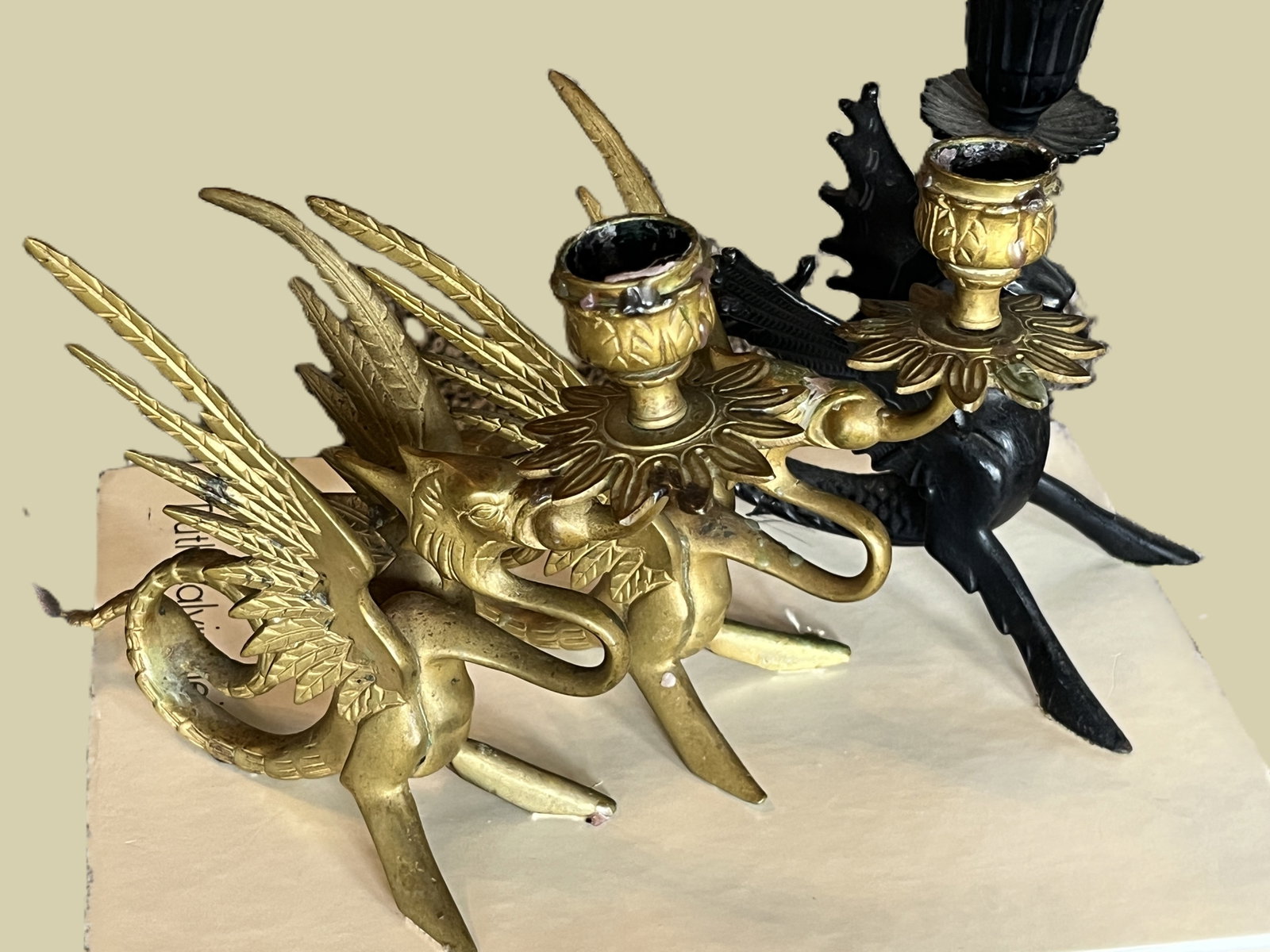 Grouping of Three Dragon‑Form Metal Candleholders, 7"h (1 of 7)