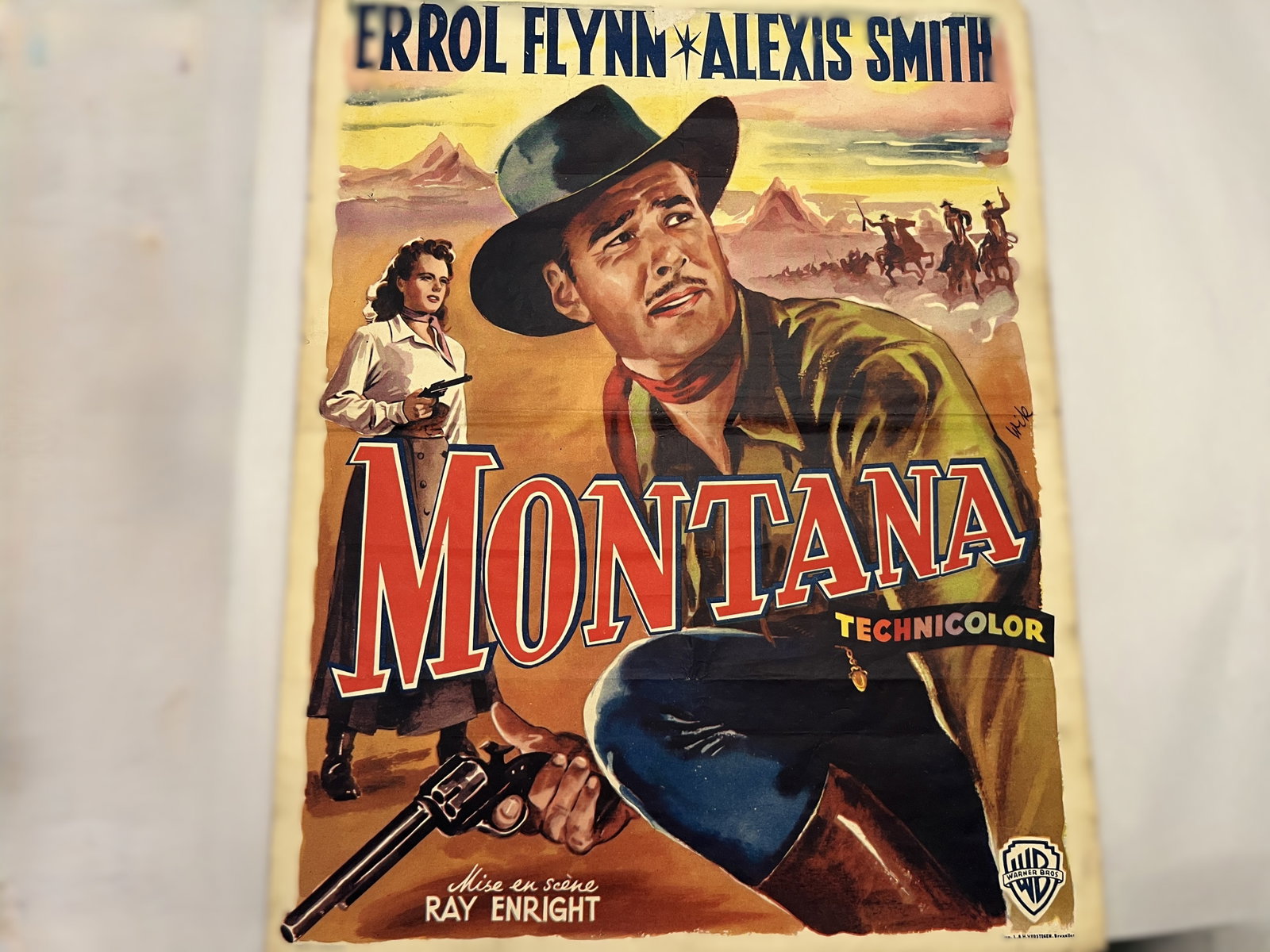 Errol Flynn Film Memorabilia – “Montana” (1950) Poster & “Cry Wolf”: “Montana” (1950) – Original French release poster for the Technicolor Western starring Errol Flynn and Alexis Smith, directed by Ray Enright. Striking lithographic artwork with vivid