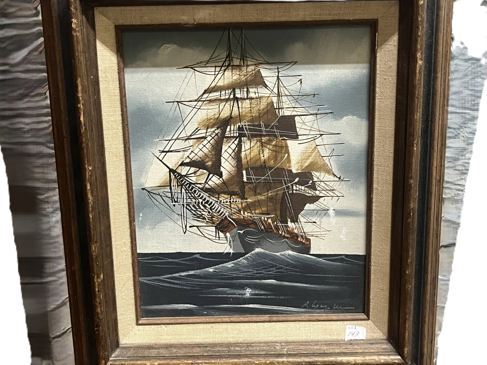 R. Wylie — “Clipper Ship at Sea” Oil on Canvas, Mid‑20th Century (1 of 2)