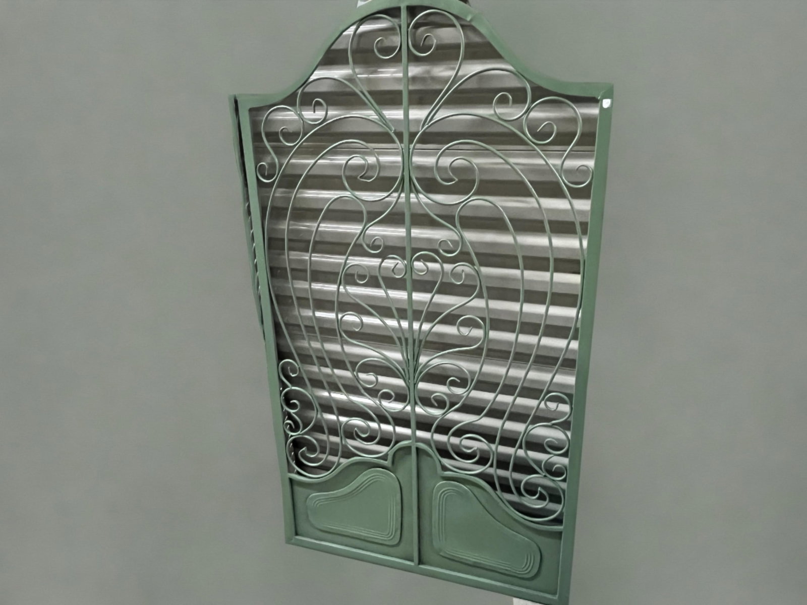 Decorative Green Iron Wall Plaque — Scrollwork Design, Late 20th Century (1 of 2)