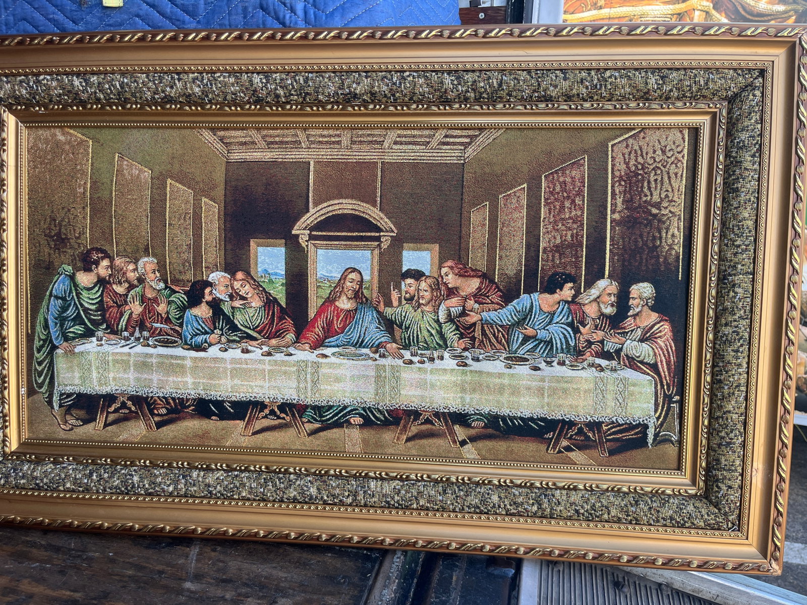 Framed Textile Depiction of “The Last Supper” (1 of 2)