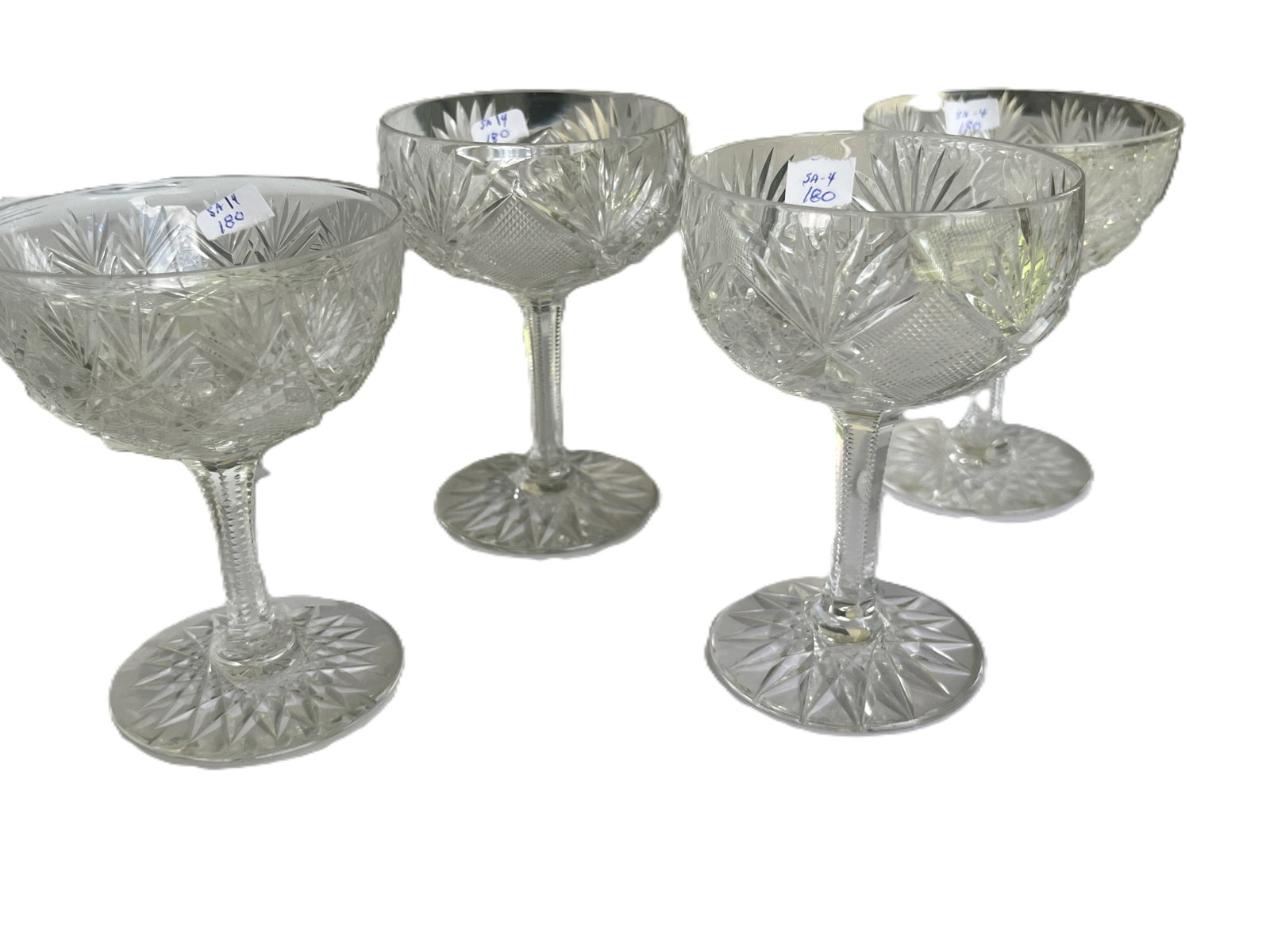 Set of Four American Brilliant Cut Crystal Coupes, 4.5"–4.75" (1 of 5)