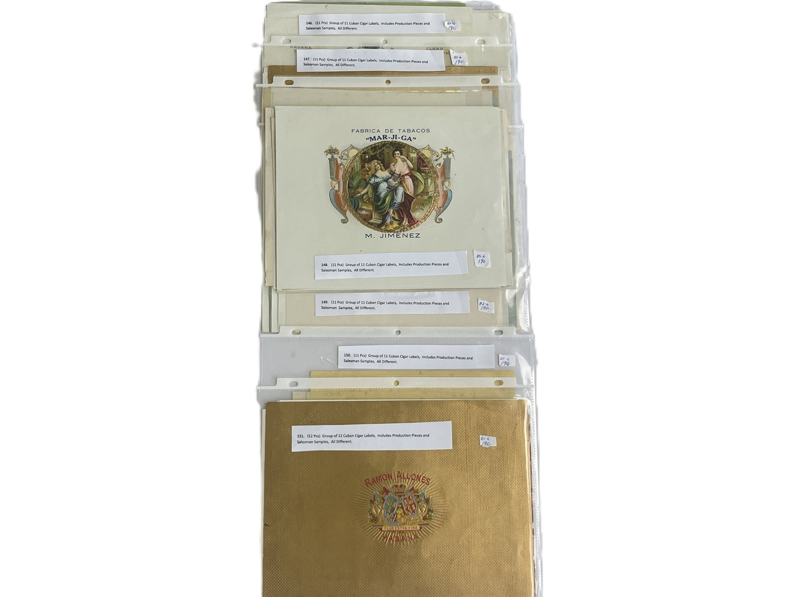 Six Groupings of Vintage Cuban Cigar Box Labels — Production & Salesman Samples, Most are (1 of 2)