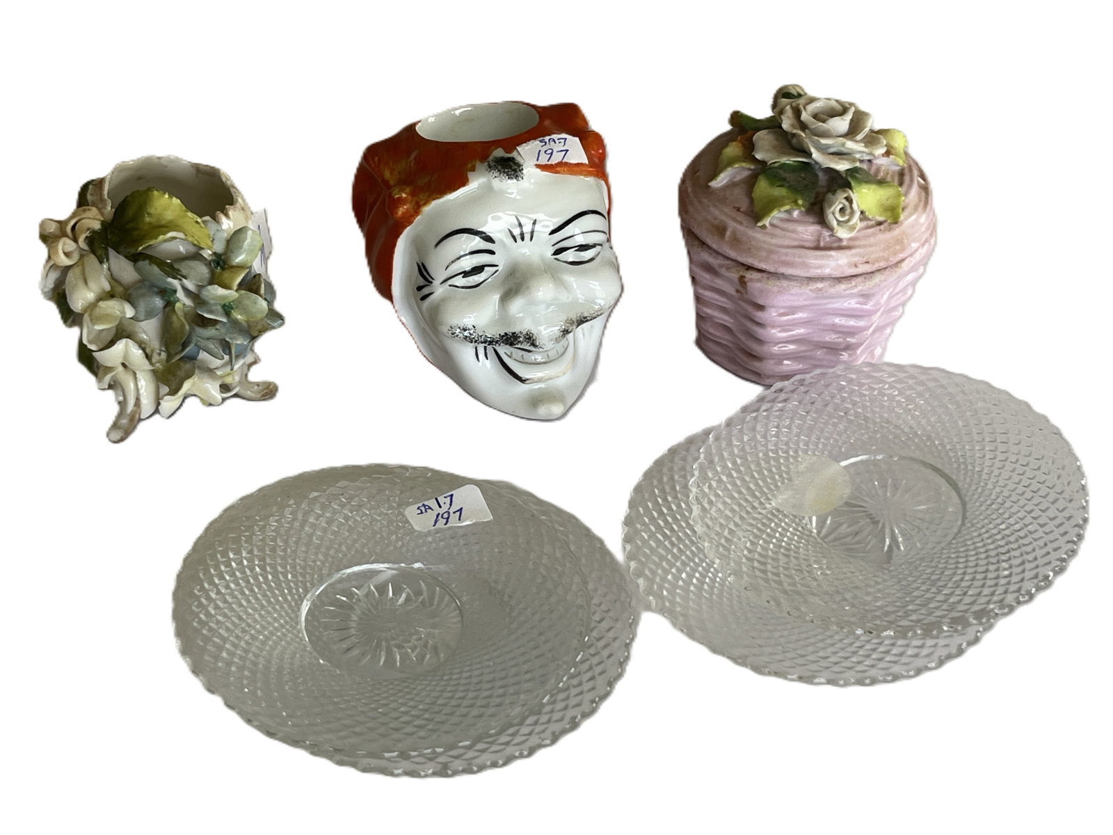 Group of Seven Decorative Porcelain and Pressed Glass Table Items — German & Continental (1 of 7)