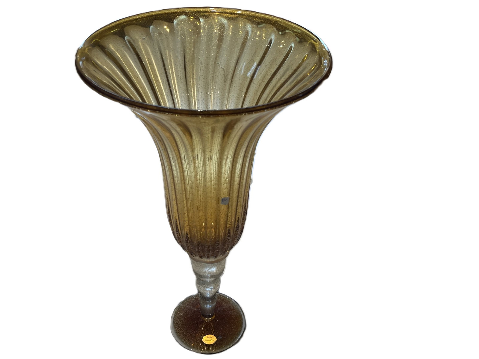 Murano Vetri Artistici Gold Avventurina Fluted Glass Vase, 26″H (1 of 3)