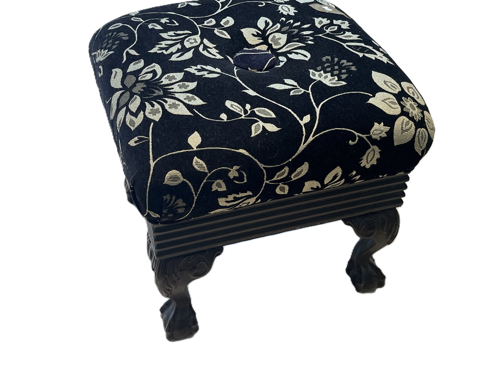 Decorative Upholstered Footstool Ottoman with Carved Claw Feet, 16" x 16" (1 of 3)