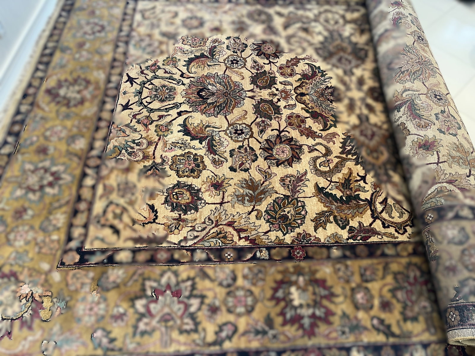 Rex & Rex Hand‑Knotted Wool Rug, Beige & Gold Floral Medallion, (1 of 3)