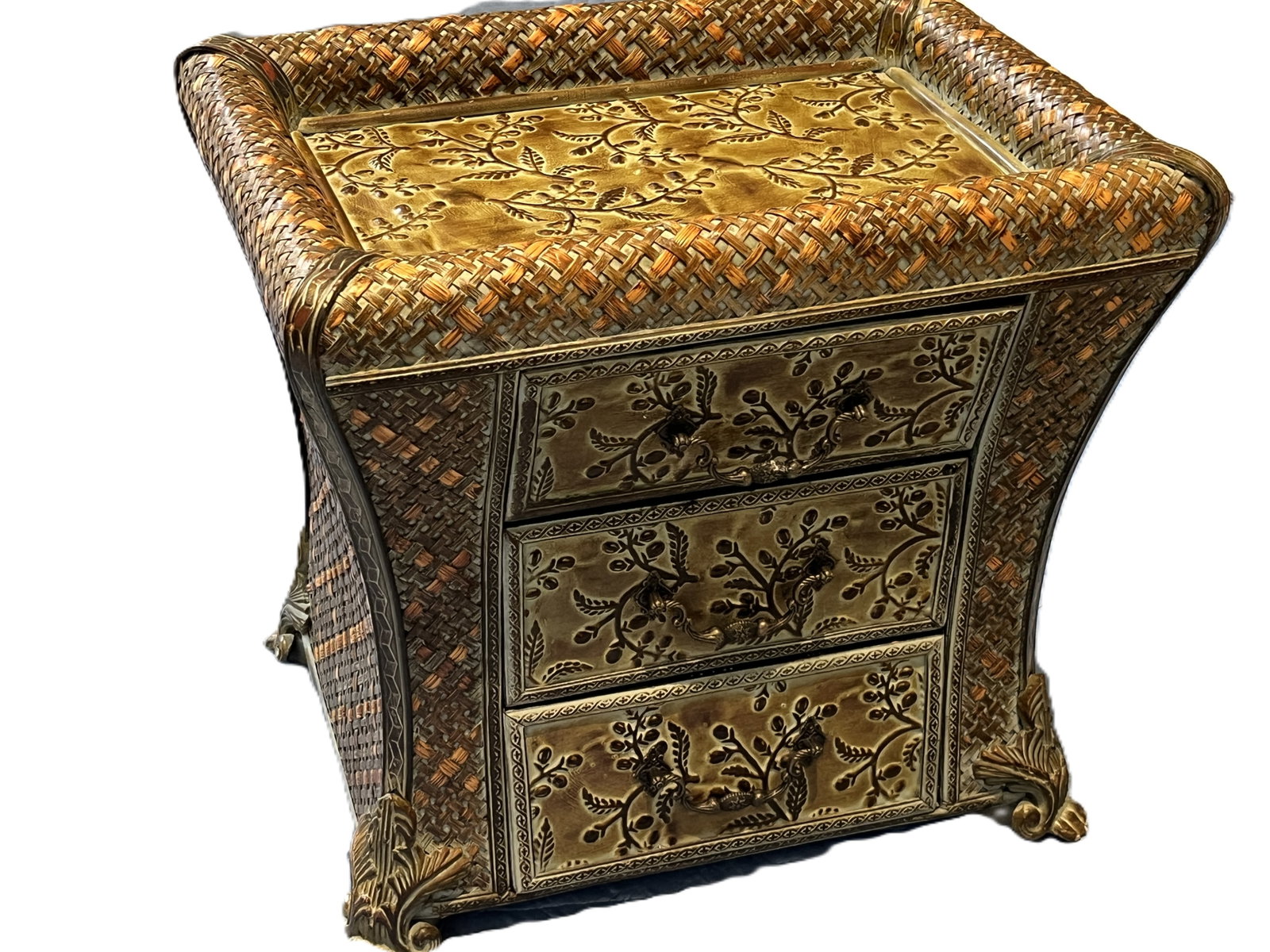 Large Faux Rattan Three-Drawer Accent Chest, 40 in. (1 of 4)