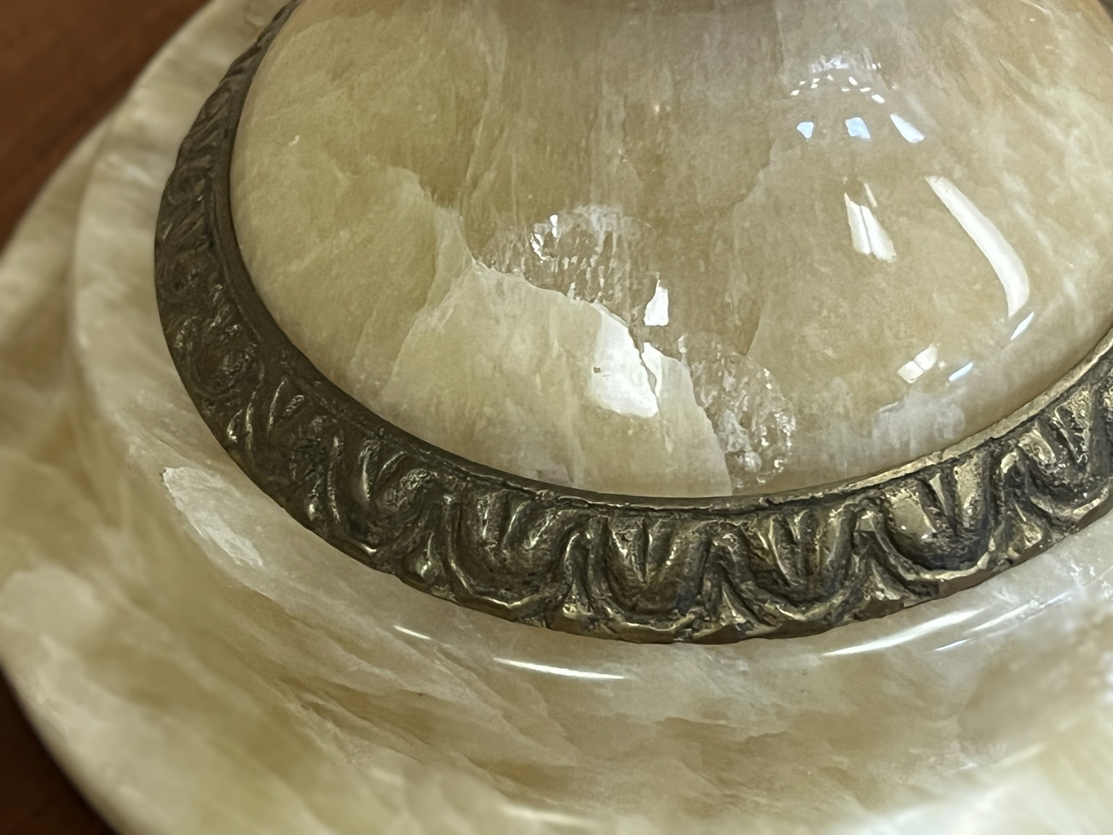 Vintage Solid Onyx Urn with Bronze Mounts, 12"H×11"W×7"D - 4