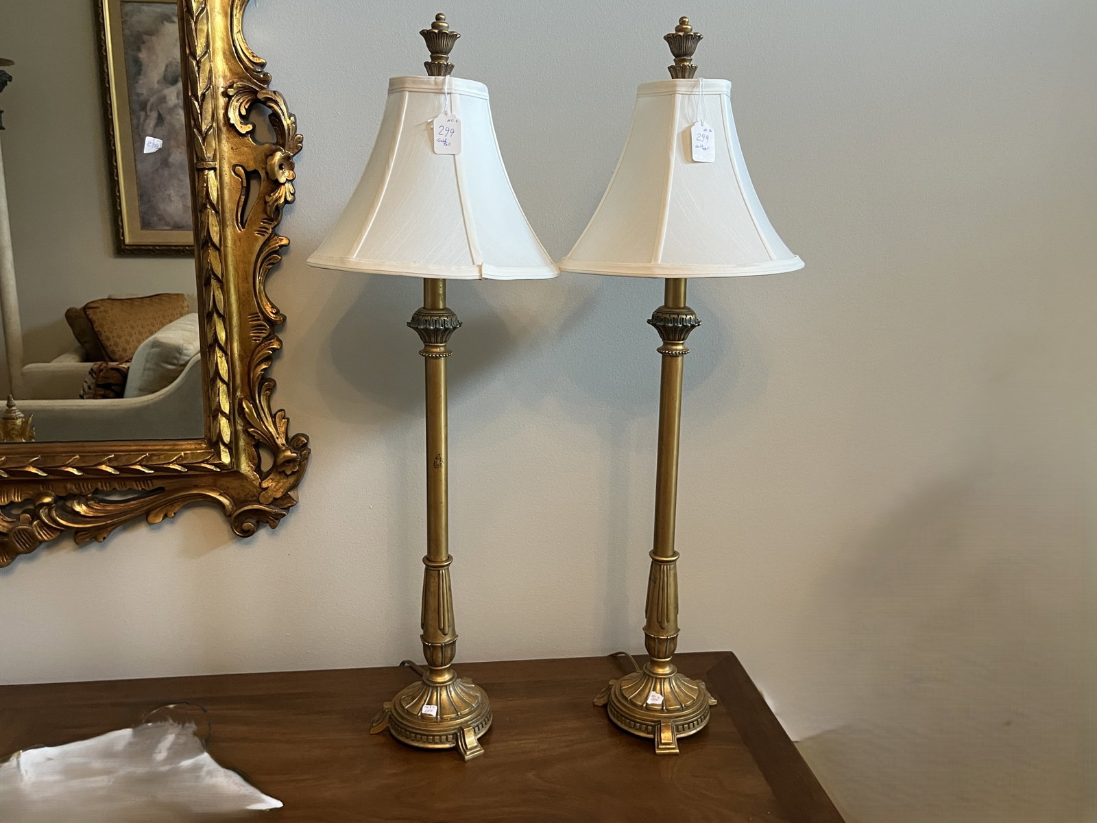 Pair of Neoclassical Style Gilt Metal Table Lamps, 33 In. High (1 of 4)