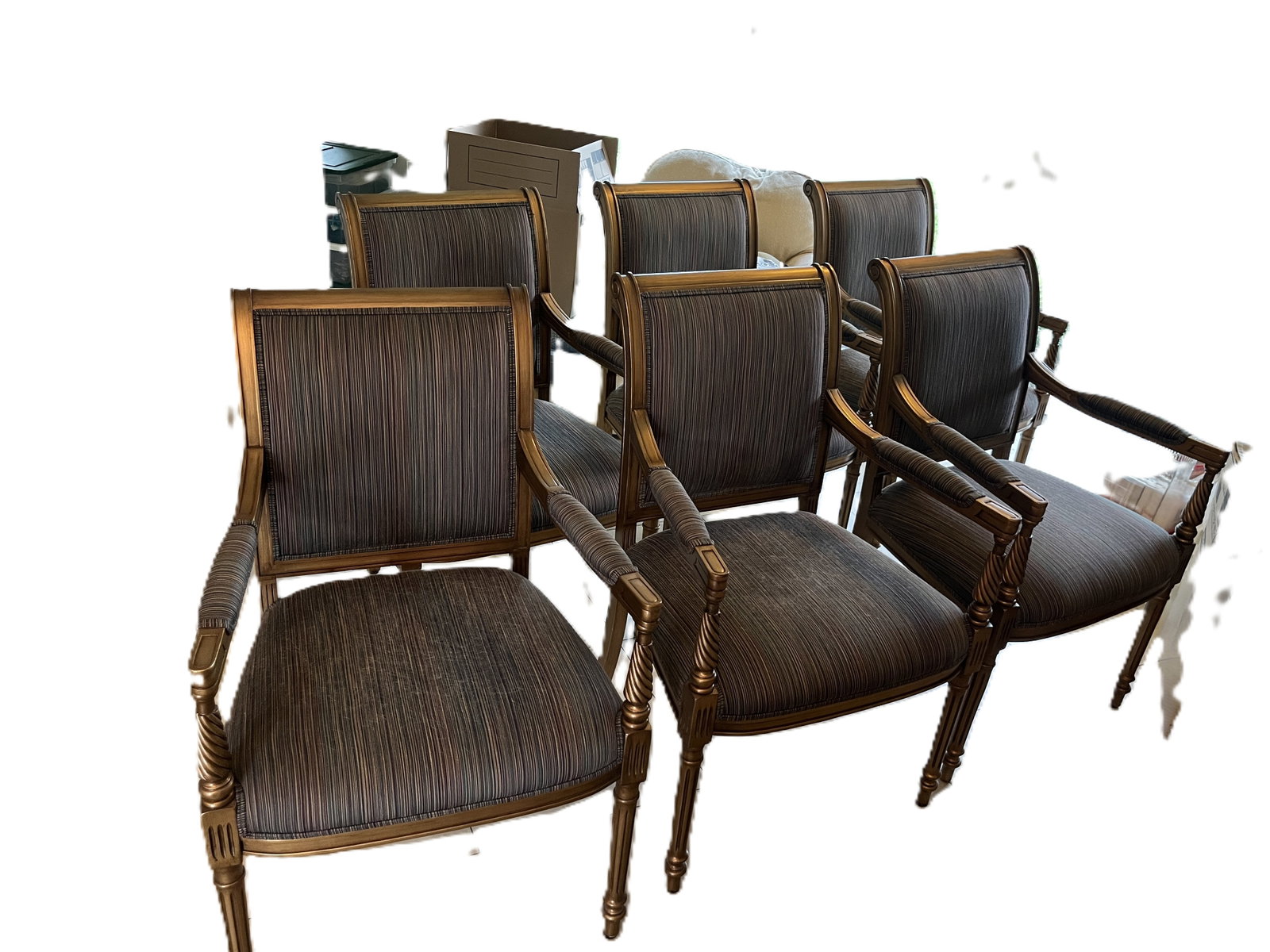 Set of Six Neoclassical Style Dining Armchairs, Upholstered (1 of 6)