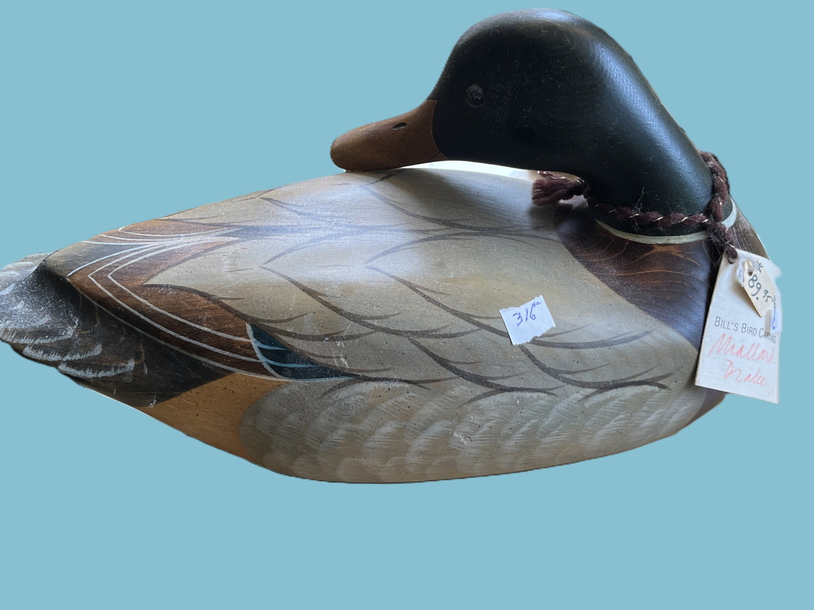 Bill Schmitt “Preening Mallard Drake” Hand-Carved Wood Duck Decoy, 1990 (1 of 4)