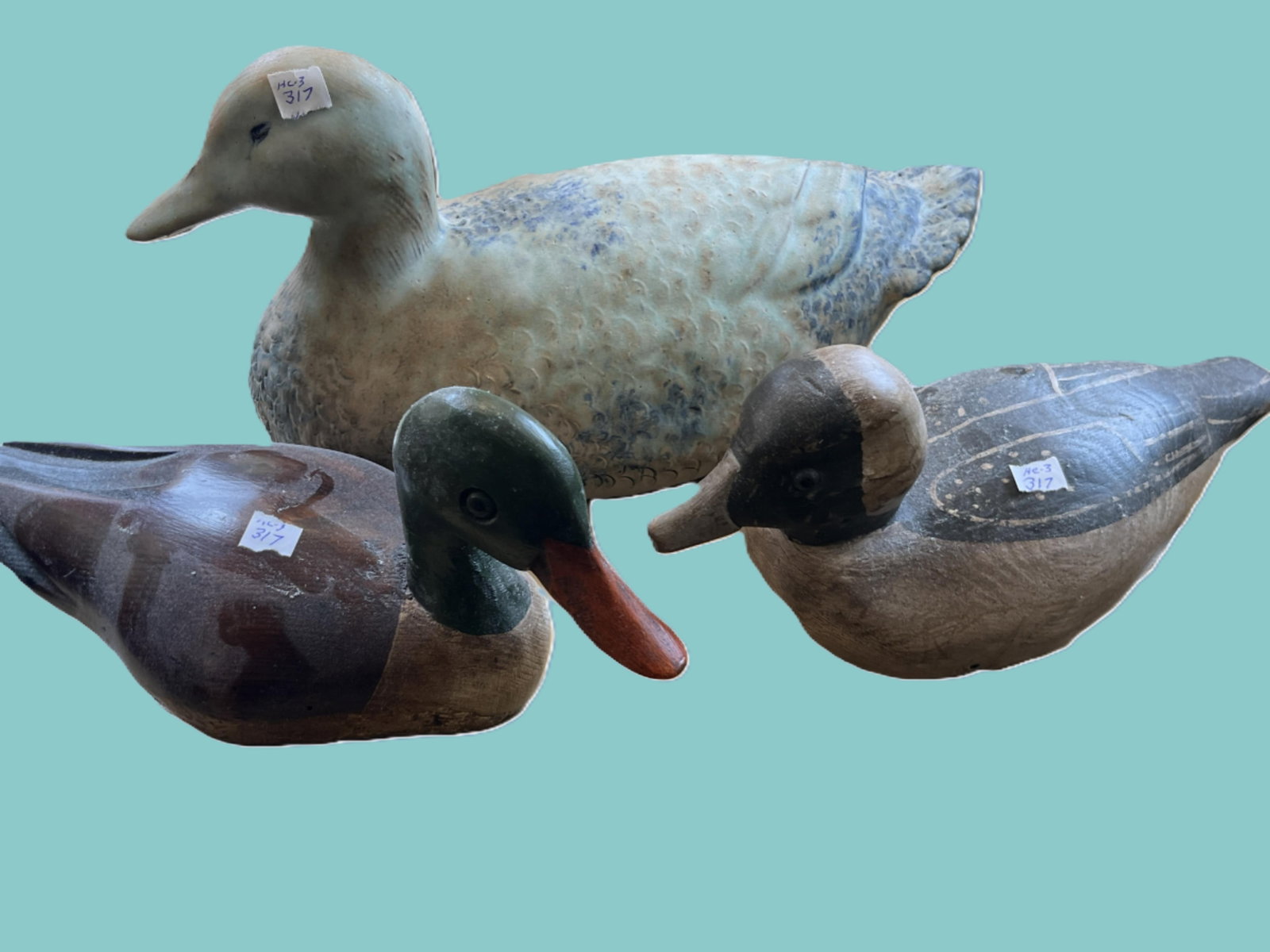 Group of 3 Vintage Hand-Carved Wooden Duck Decoys – Mallard, Pintail & Hen (1 of 8)