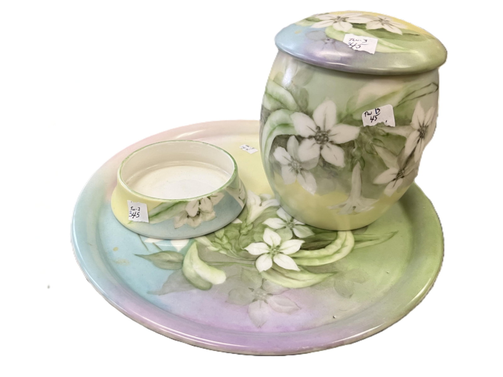 Hand Painted Limoges France 3 Piece Porcelain Humidor Set, Floral Decor (1 of 4)