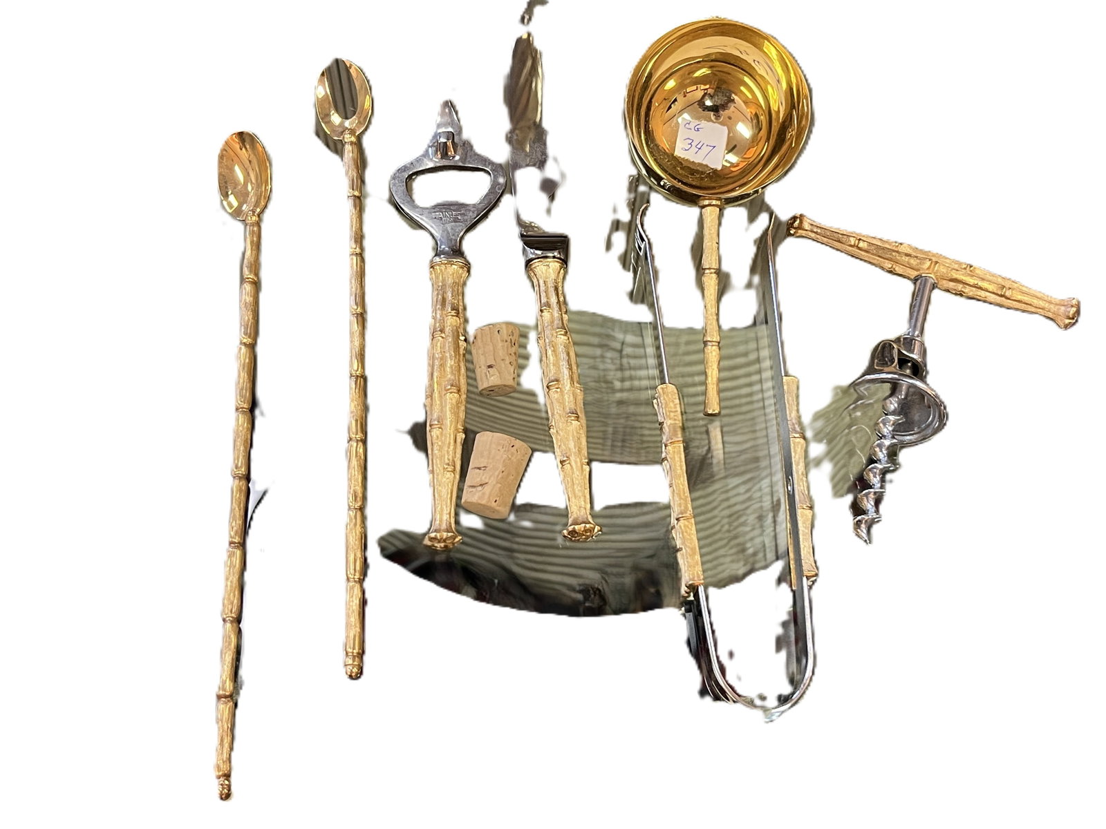 VTG Brass Faux Bamboo/Stainless 7 pc. Bar Set (1 of 2)