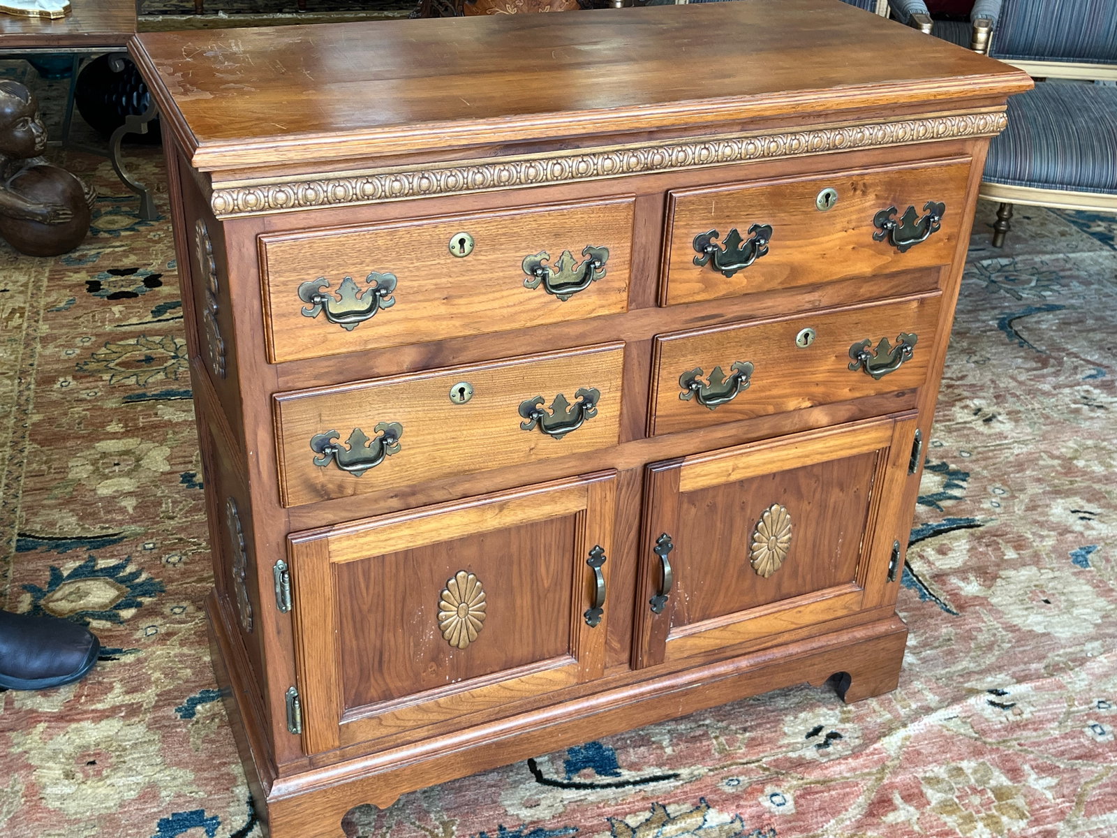 Custom Walnut‑Finish Chest of Drawers with Brass Hardware (1 of 7)