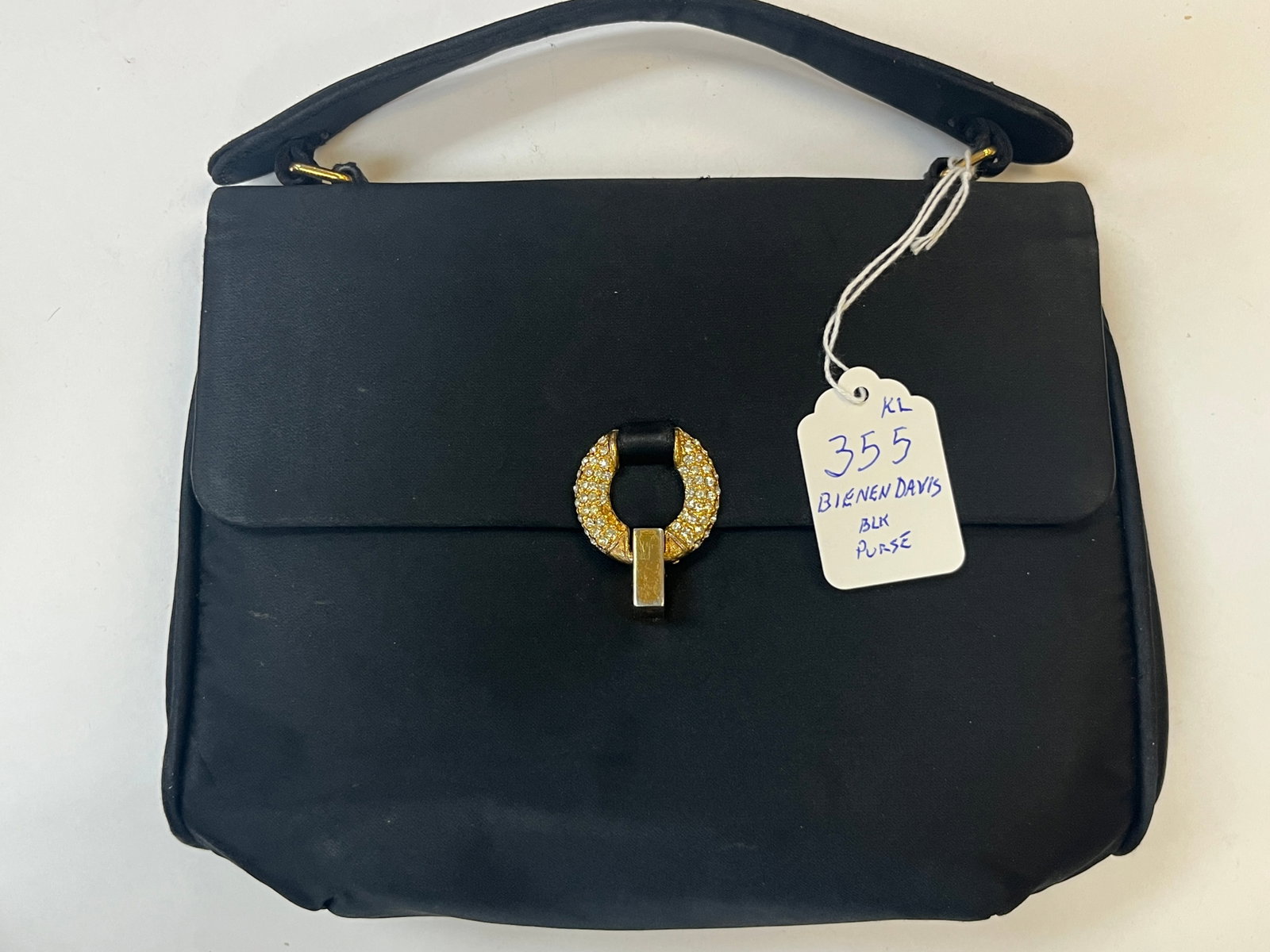 Vintage Bienen?Davis Black Satin Evening Bag with Rhinestone Clasp (1 of 3)