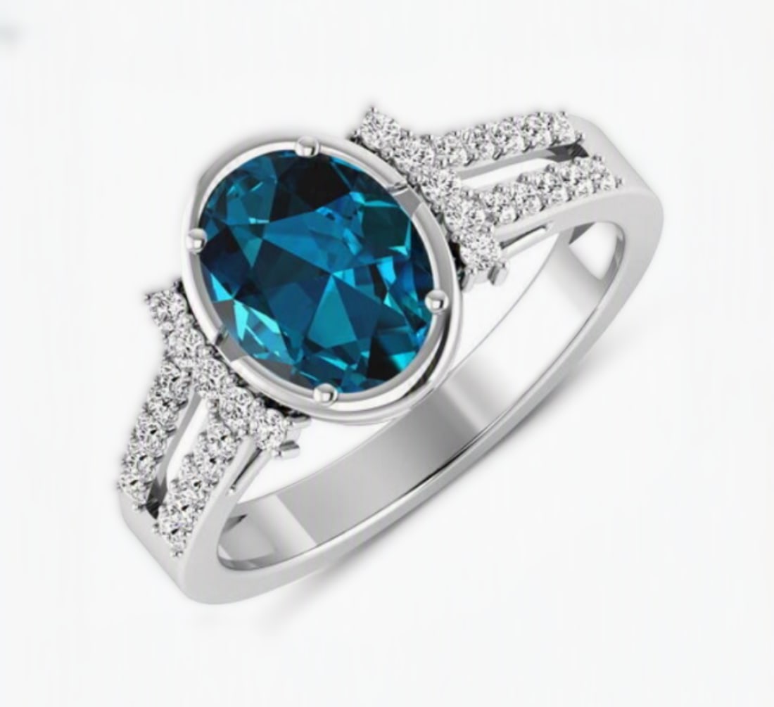 14kt White Gold 1.9ctw, London /blue /Topaz & Diamond Ring: 14kt White Gold 1.9ctw, London /blue /Topaz & Diamond Ring