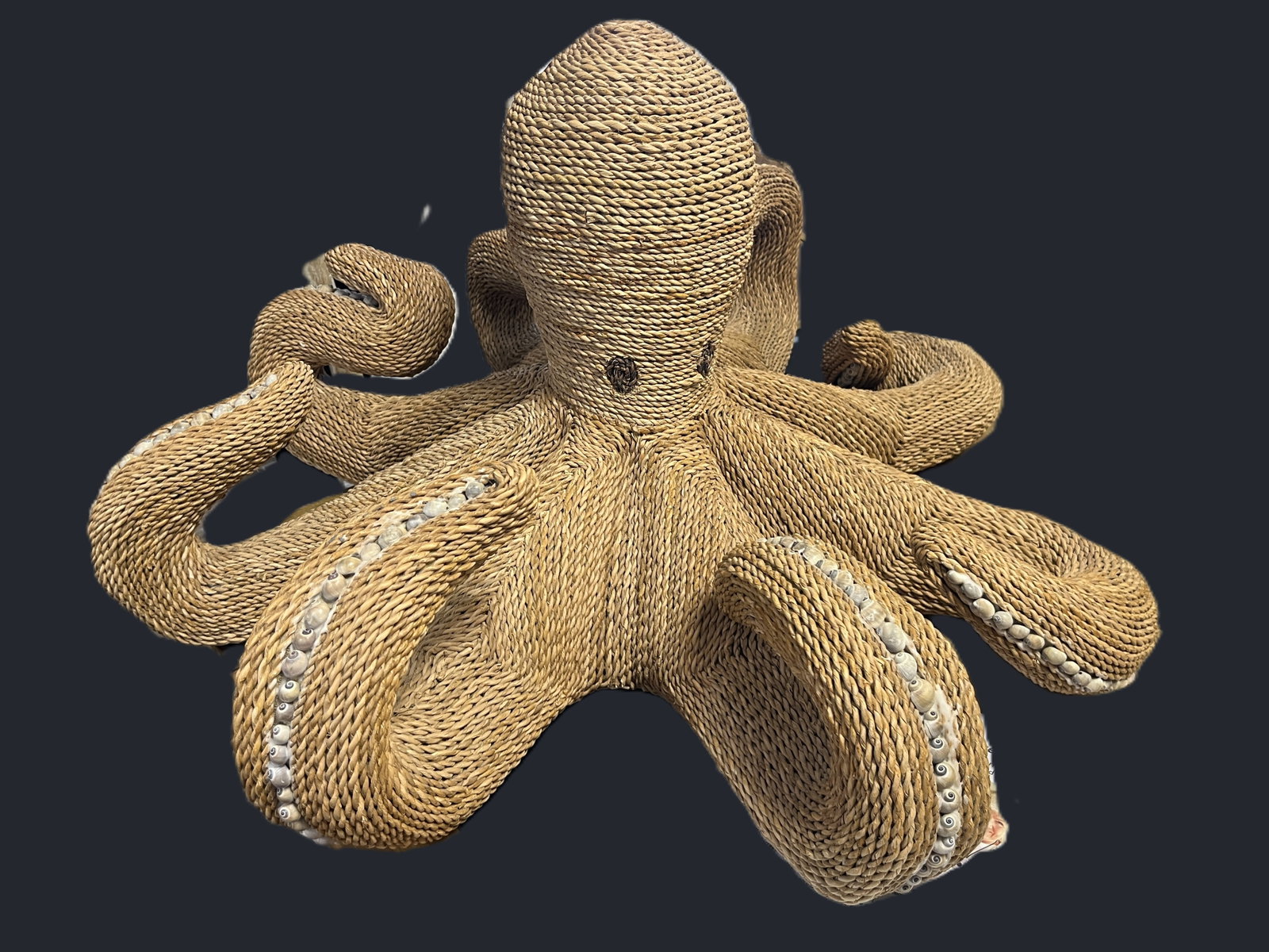 Large Woven Rope Octopus Sculpture with Shell Detailing (17Hx29W) (1 of 3)