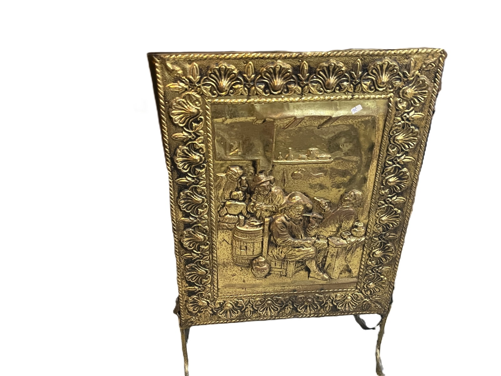 Vintage Brass Repouss Tavern Scene Fireplace Fire Screen, 27" x 17" (1 of 4)