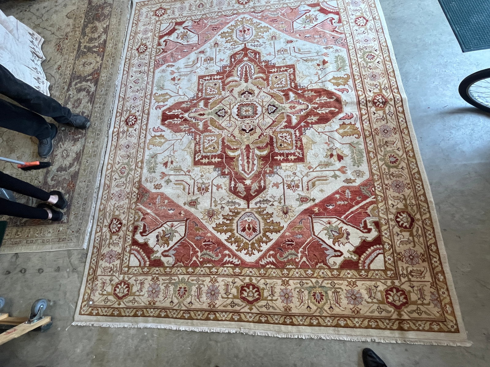 Vintage Red-Orange & Beige Hand-Knotted Wool Area Rug 8'x10'2" (1 of 4)
