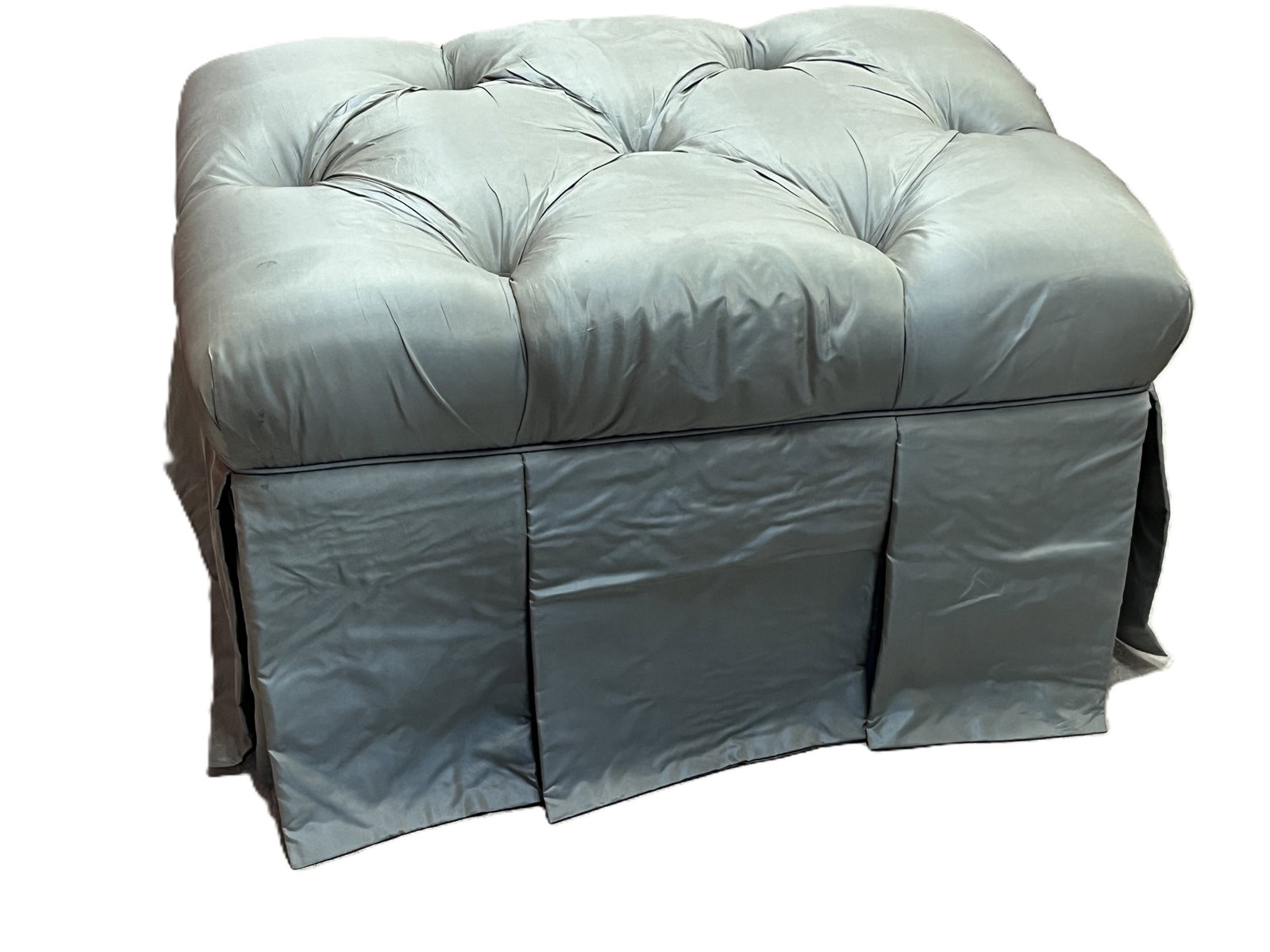 Tufted Mint Green Ottoman with Pleated Skirt Base (1 of 3)