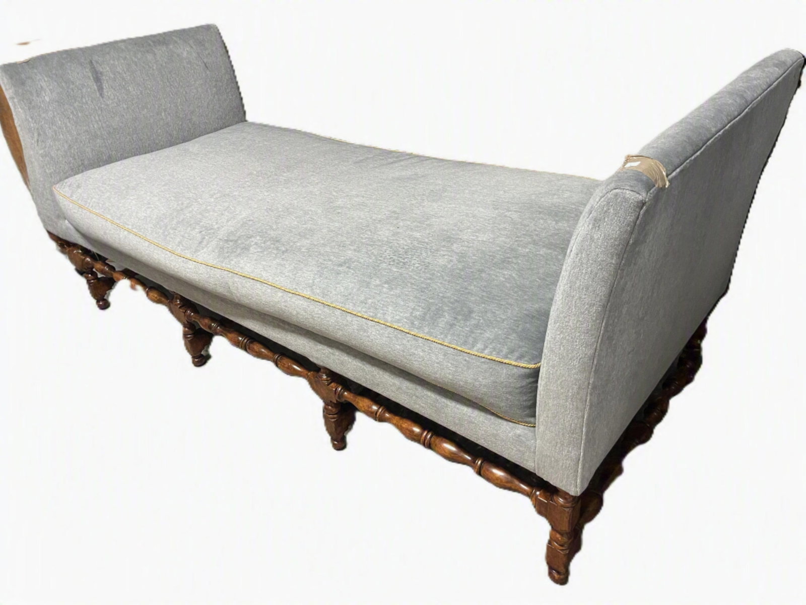 Thayer Coggin Style Vintage Upholstered Daybed, Gray Fabric with Gold Corded Welt, 36 x 86 x 34 (1 of 3)