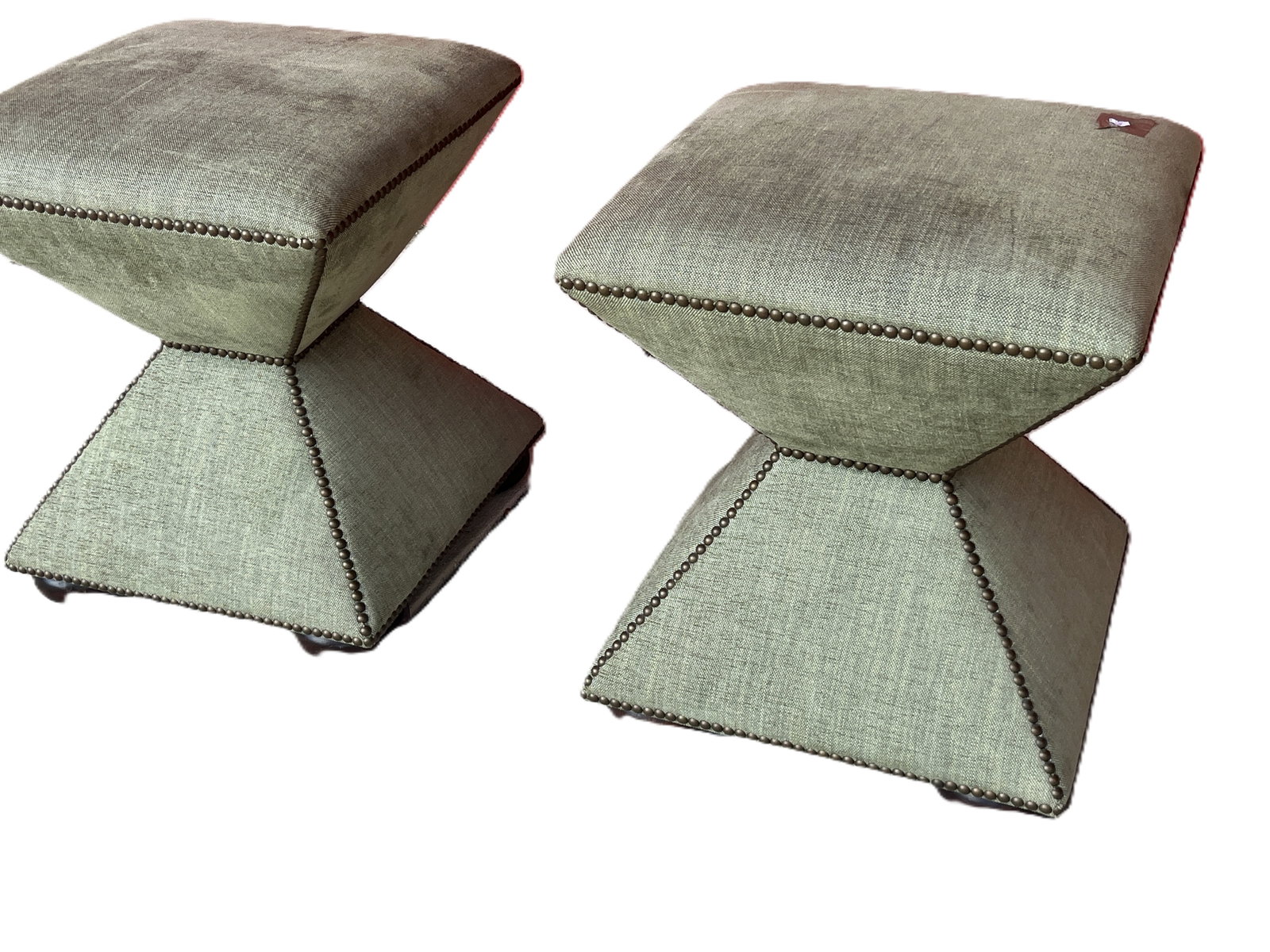 Pair of Sculptural Upholstered Ottomans with Decorative Tacking, 22x18x18. (1 of 4)