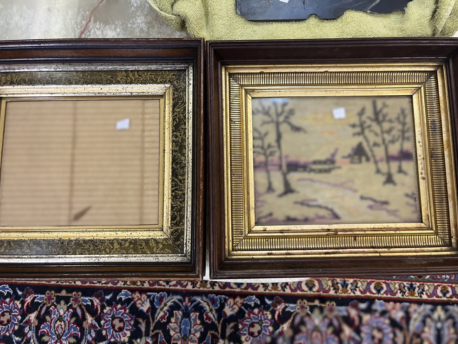 Pair of Vintage Wood Frames (One with Needlepoint Landscape) (1 of 2)