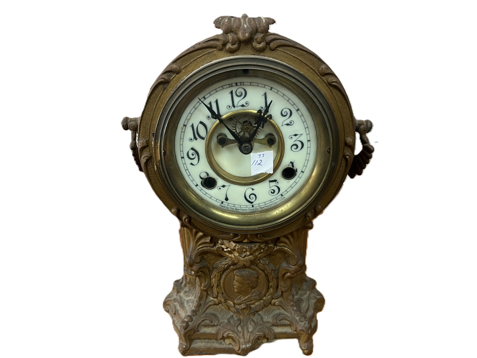 New Haven Cast Metal Mantel Clock, Portrait Medallion Case, Early 20th C. (1 of 6)